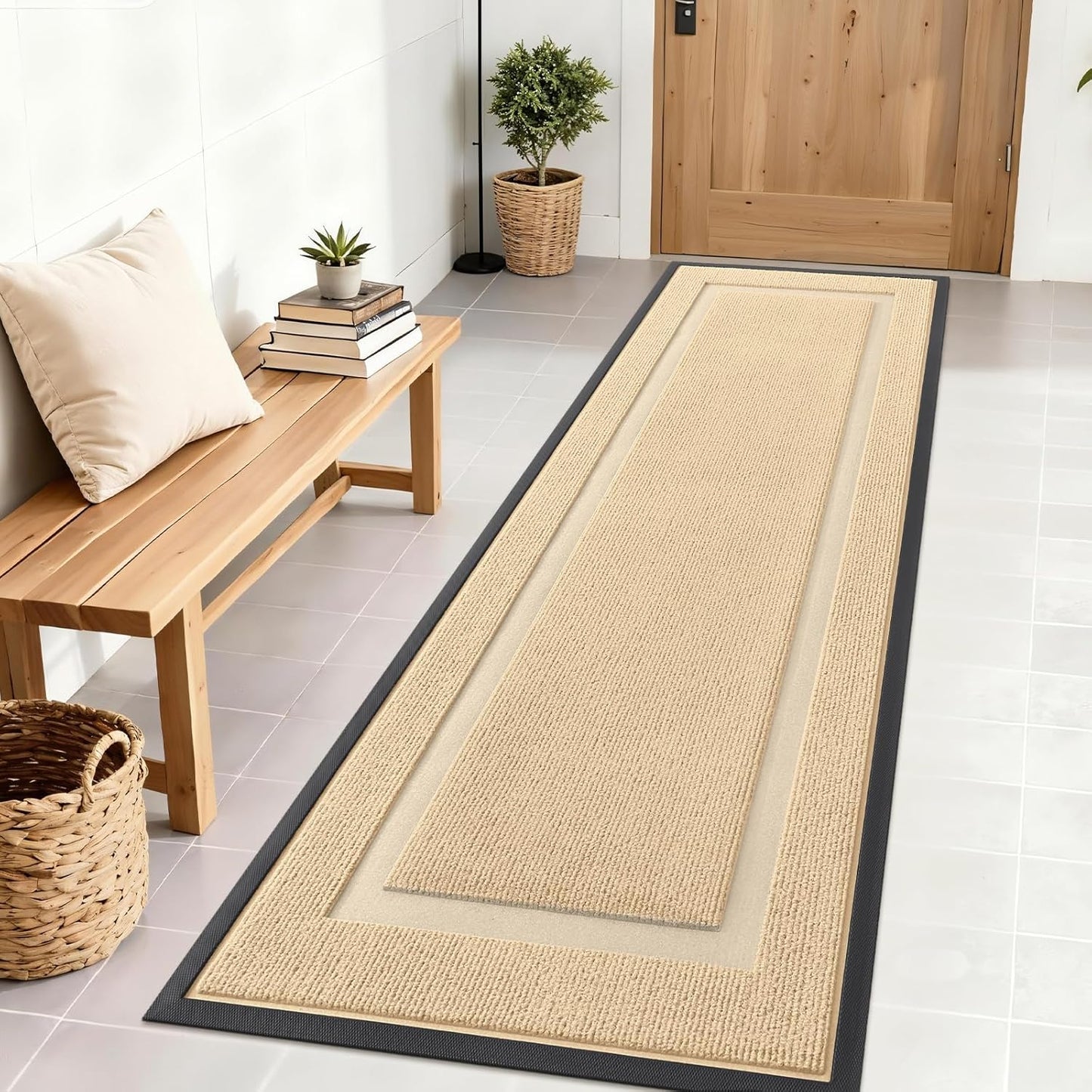 OLANLY Front Door Mat Indoor Outdoor Entrance, Waterproof All-Season, All-Weather Doormat, Sturdy Natural Rubber, Fade Resistant, Low Profile, Easy Clean Patio Porch Entryway Mat, 71x23, Beige