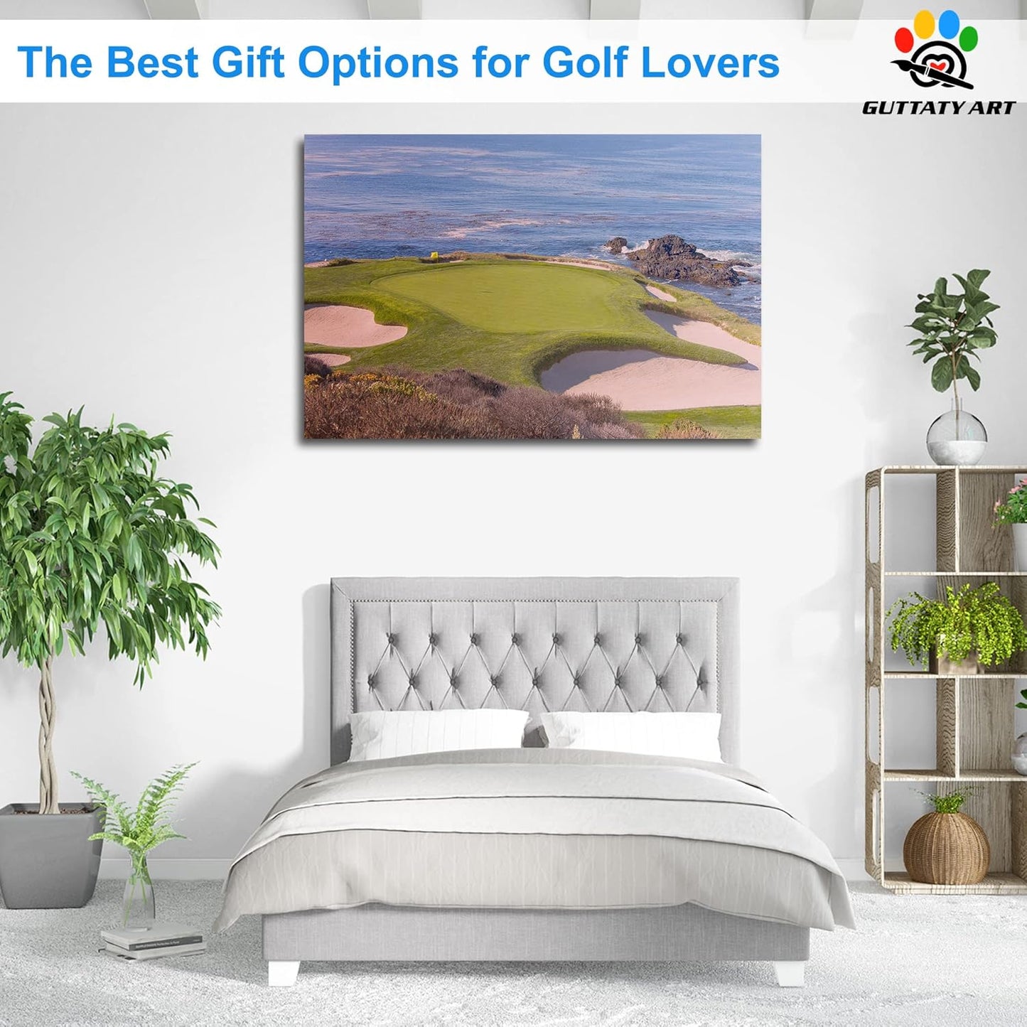 Beach Golf Canvas Wall Art - Pebble Course Picture Print for Living Room, Sport Poster Painting for Bedroom Office Decoration, Framed Artwork for Home 32x48 Inches