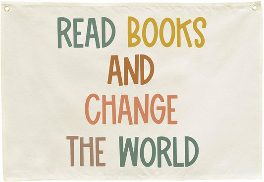 Classroom Decor-Teacher Gifts-Classroom Wall Poster-Nursery Sign- Rectangle Banner Flag Wall Decor-Christmas Gift-Positive Motivational Growth Quote-Read Books And Change The World-28.5"L×20"W