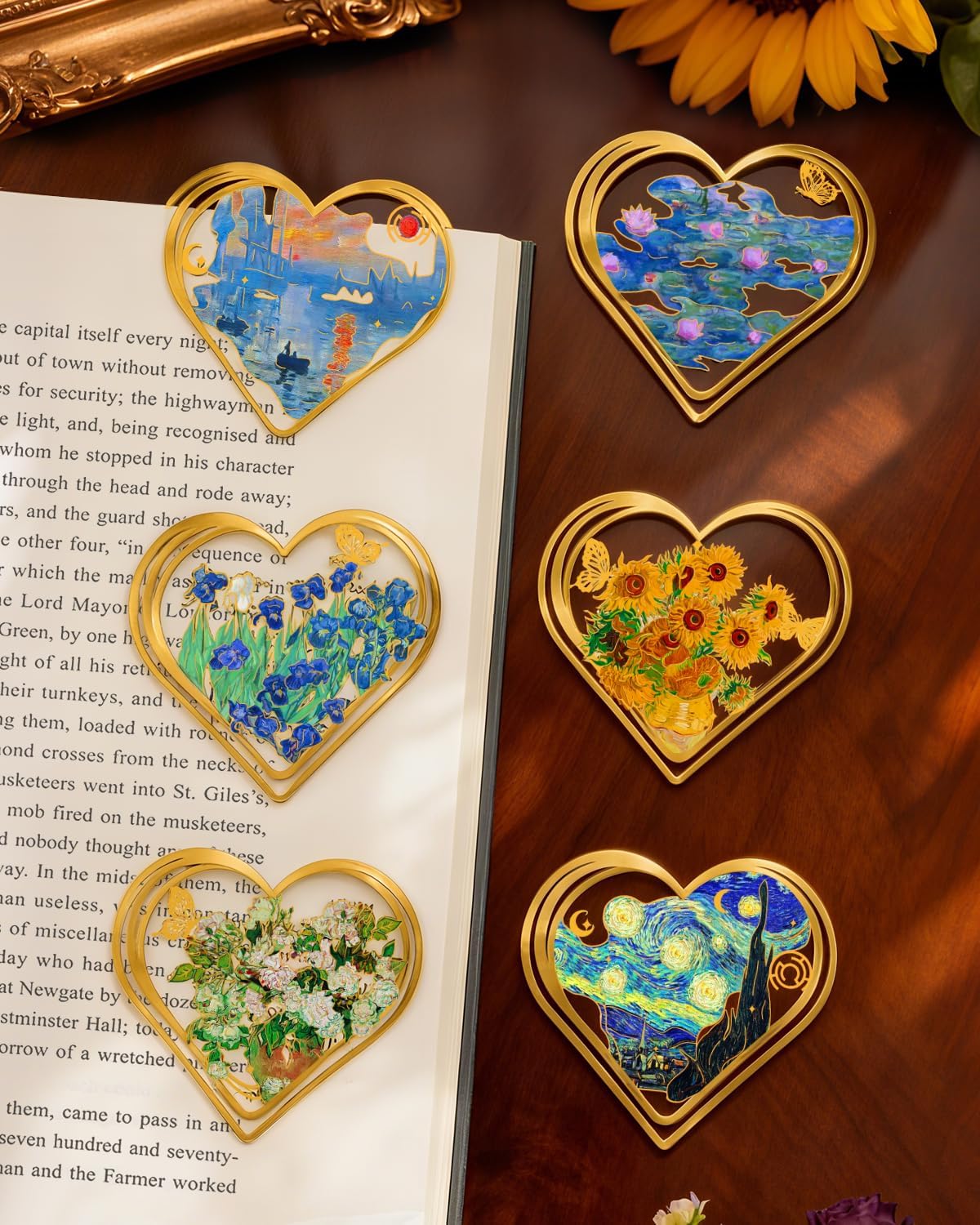 6pcs Metal Clip Heart Bookmarks for Reading Women, Van Gogh Monet Cute Corner Page Book Marks for Book Lovers Teachers Students, Reading Accessories Gifts for Book Lovers