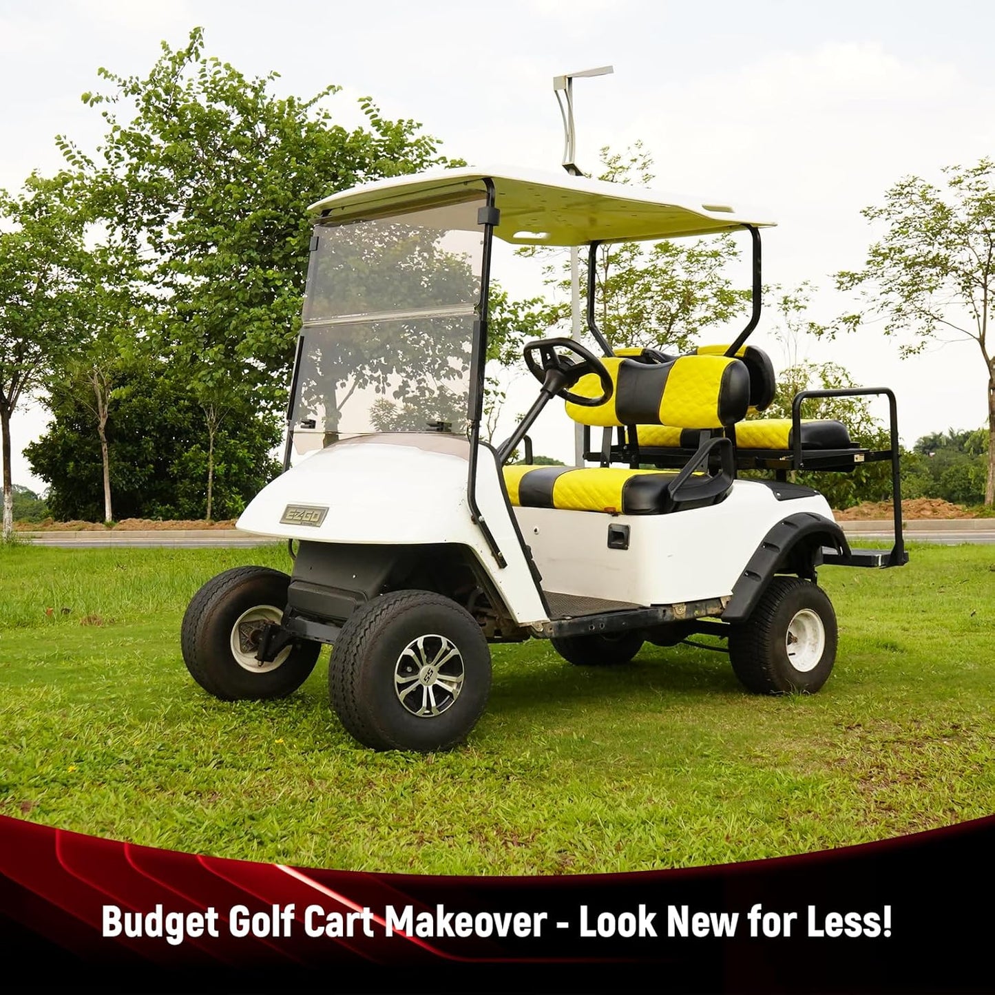 Golf Cart Seat Covers for EZGO TXT 1994-2013 Front OEM Universal Seat Cushion, Marine Grade Vinyl Leather EZGO TXT Seat Covers/Easy to Install-Yellow (2PCS)