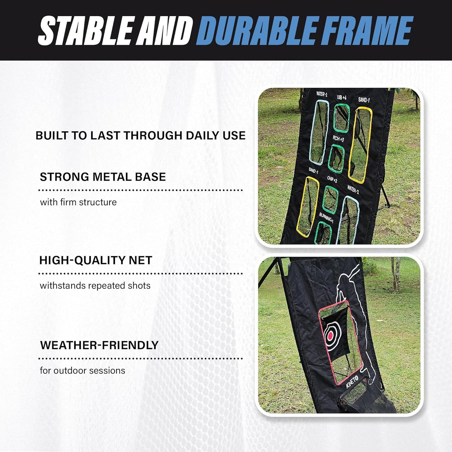 Kineto Training Set – Golf Swing Net, 8-Zone Chipping Target, Baseball Pitch Trainer – Durable, Portable, Tool-Free net for Backyard or Indoor use