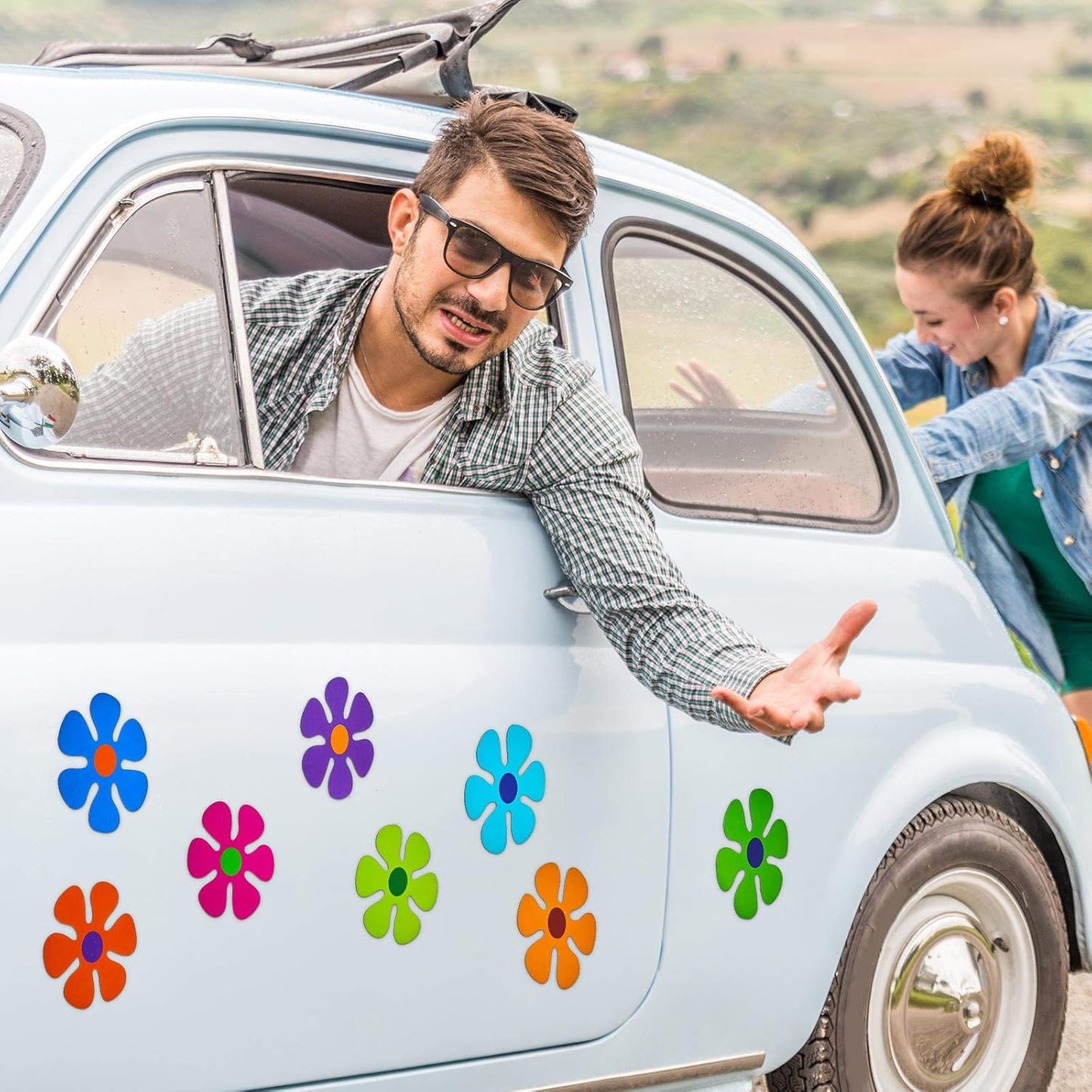 Outus Car Flower Magnet Funny Magnetic Decals Decorations Cute Fridge Magnets 60s Flower Cutout Magnet for Car Home Door Refrigerator (24 Pieces,3.9 x 3.9 Inch)