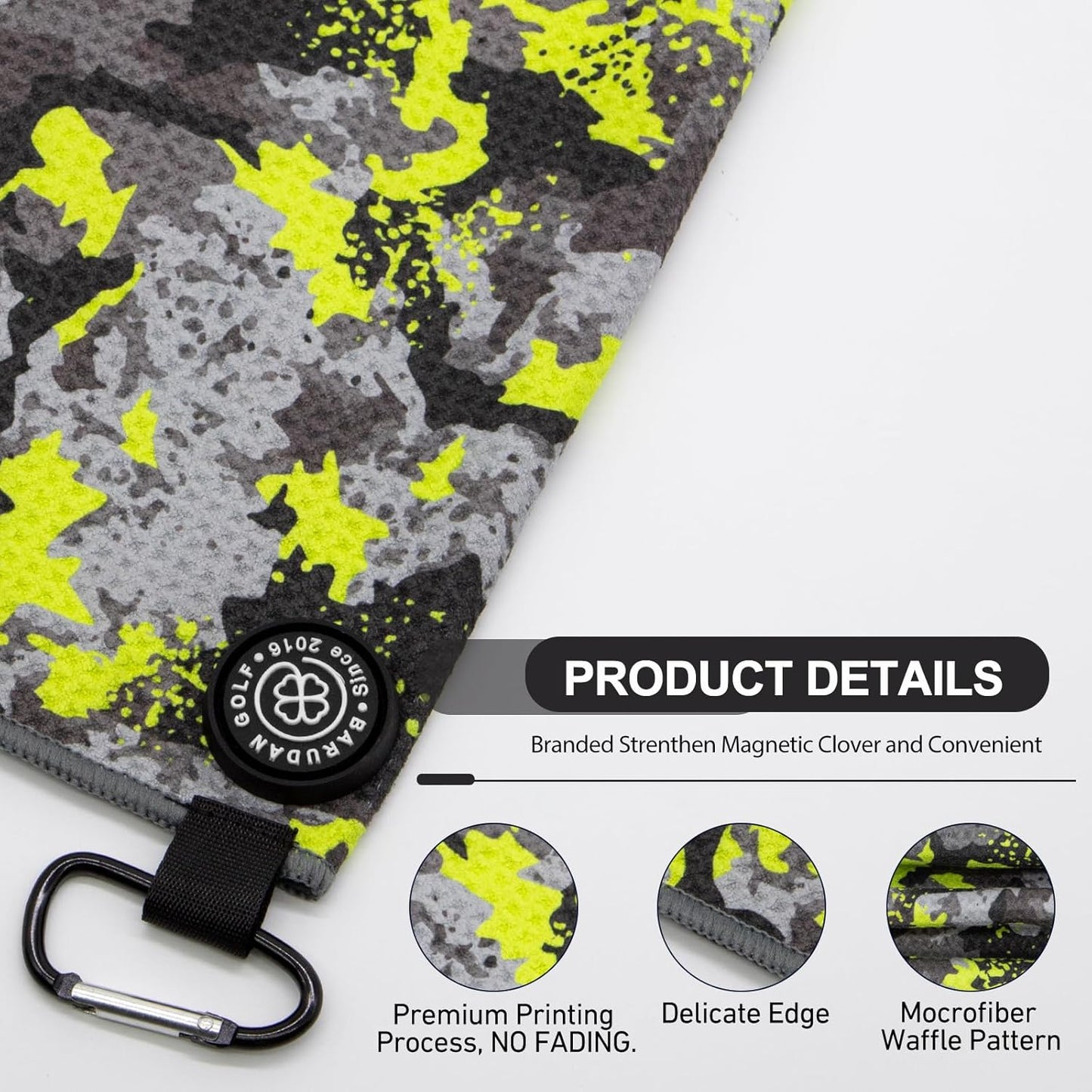 Magnetic Golf Towel for Men Women Golfer - Microfiber Golf Towel Magnet with Waffle Texture - Strengthen Magnet Golf Towels for Strong Hold to Metal Objects (Green Camo)