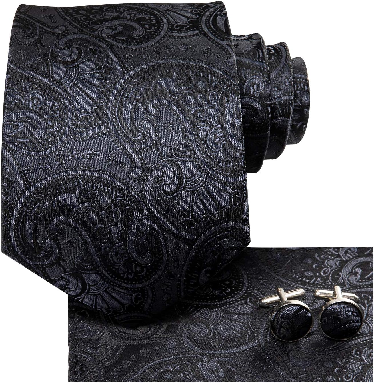 Dubulle Mens Paisley Striped Tie WOVEN Necktie for Men and Handkerchief Cufflinks Set Wedding Formal Business