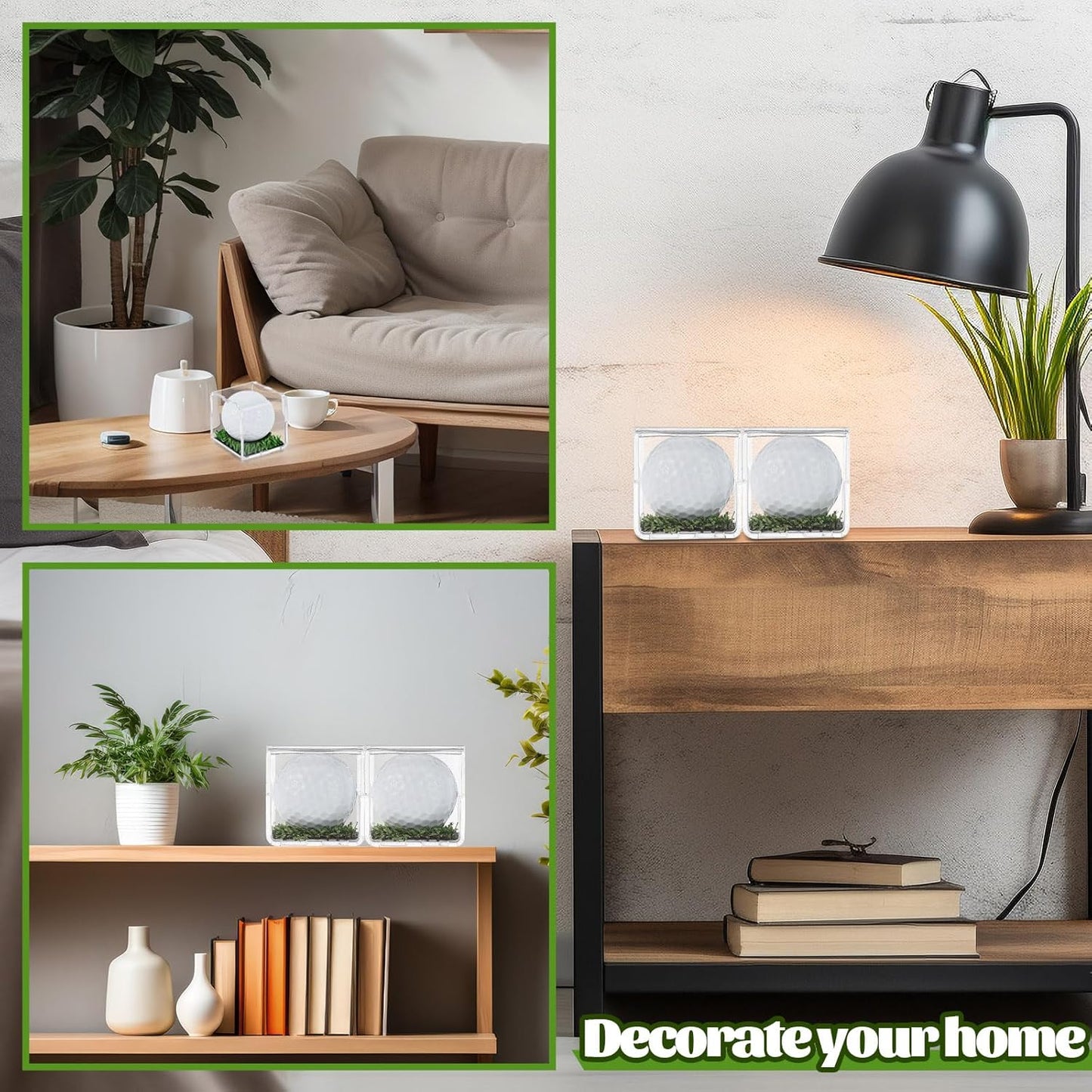 Tioncy 2 Pcs UV Protected Golf Ball Holder Display Case with Turf 2x2 x2 Inch Clear Acrylic Golf Ball Hole in one Stand Display Case Storage Box for Memorabilia Autograph Souvenir Collection