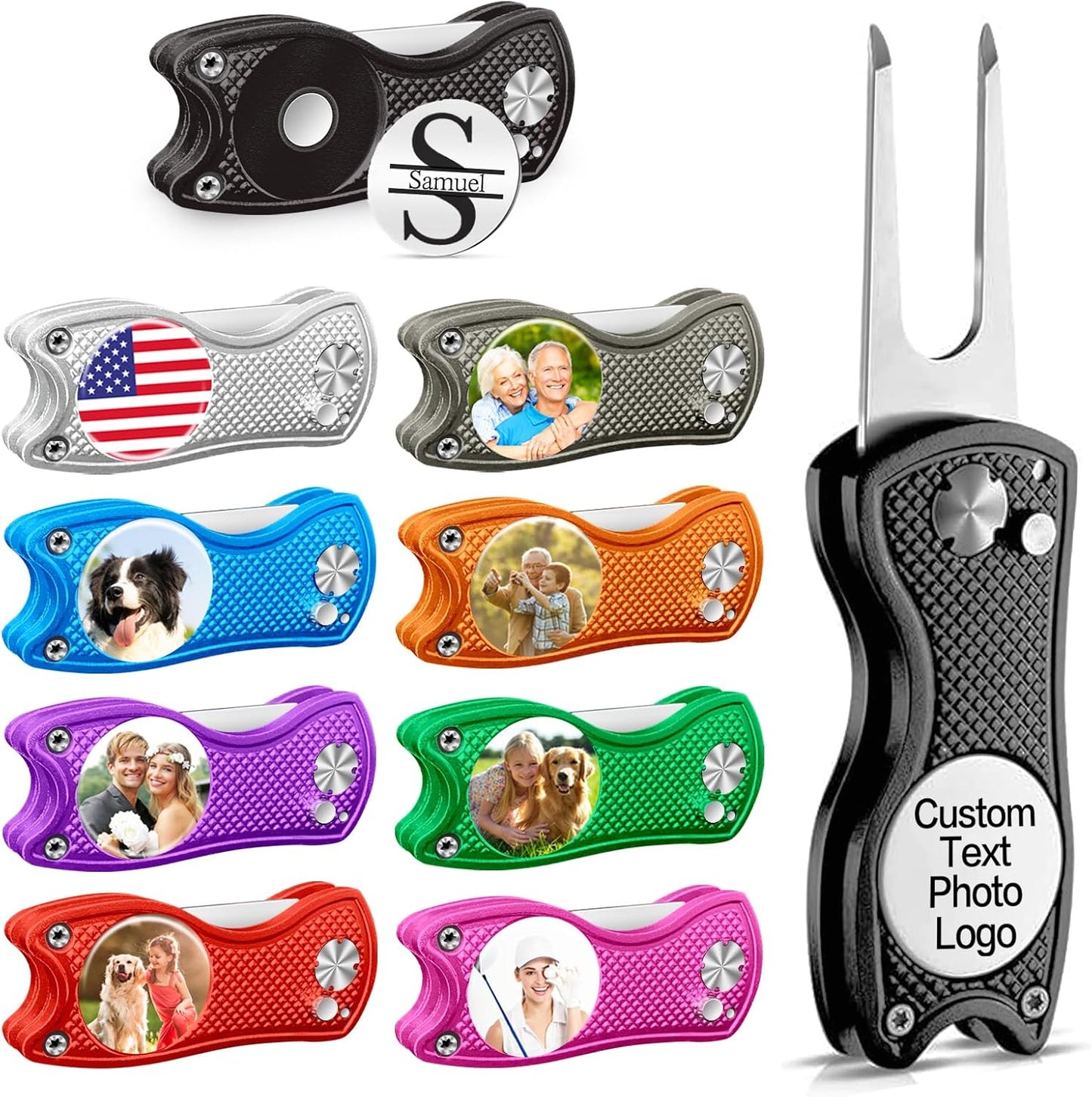 Custom Golf Divot Tool with Ball Marker, Personalized Foldable Golf Repair Tool, Golf Accessories Gift for Men & Women