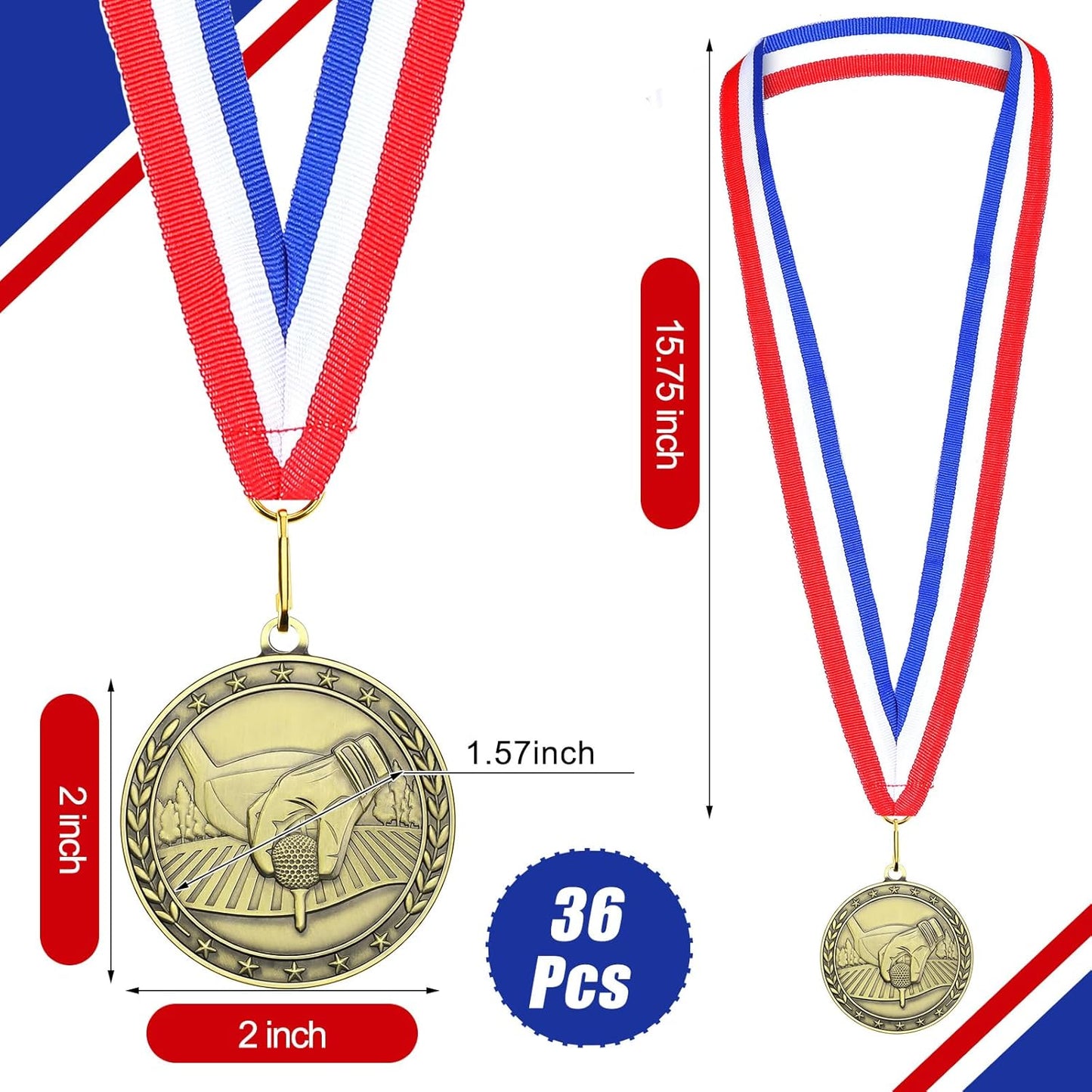 36 Pcs 2'' Gold Medals Bulk Volleyball Football Basketball Soccer Baseball Archery Dink Ball Cheer Track Bowling Awards Medals with Ribbons for Sports Participation Winner Gift