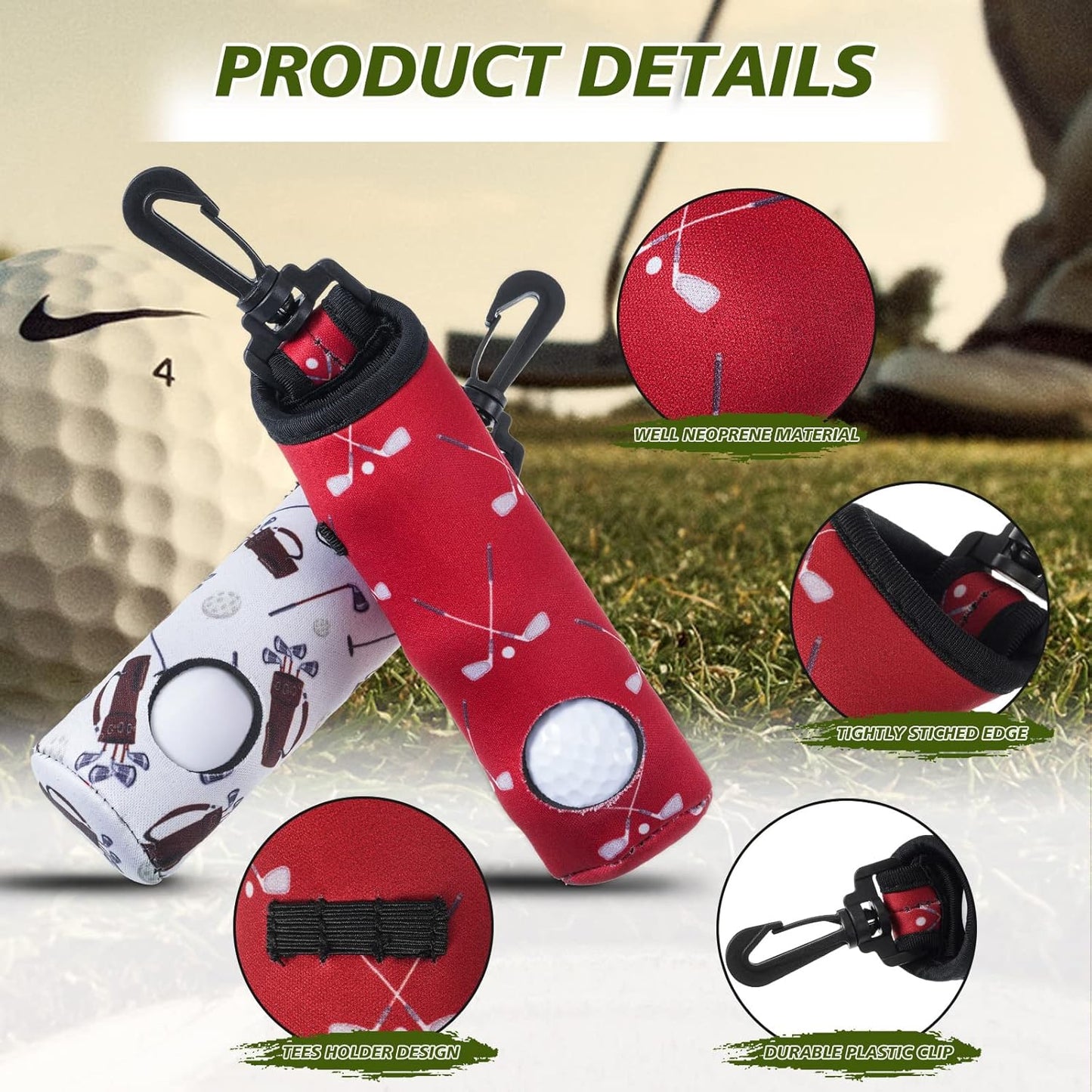 4 Pieces Golf Tee Holder Golf Ball Carry Bag Pouch Ball Holder Keychain Belt Clip Gifts Accessories