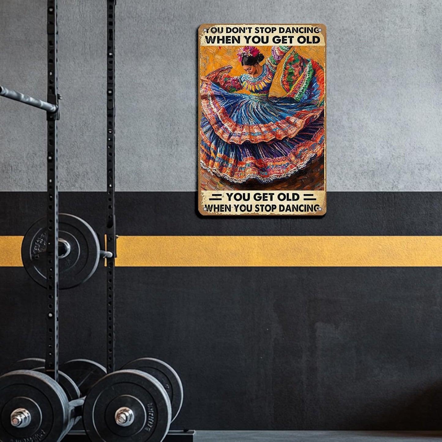 Vintage Tin Metal Poster Sign Mexican Dancing You Don't Stop Dancing When You Get Old Retro Wall Art Decor Iron Painting for Home Kitchen Cafe Pub 8x12 Inch