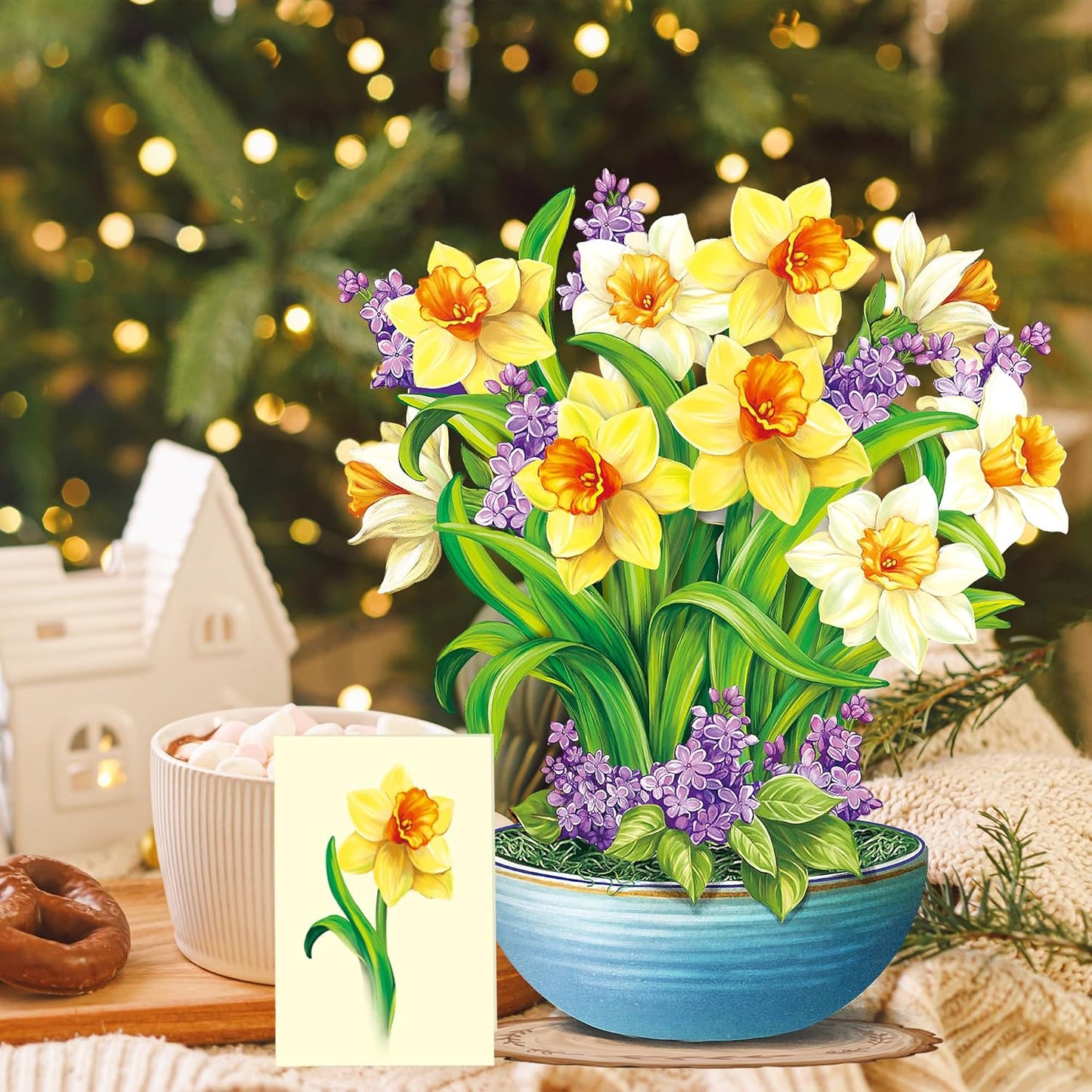 Airpark Pop Up Flower Card, 3D Greeting Card – Yellow Daffodils – For Spring Gifting – New Beginnings, Get Well, Encouragement