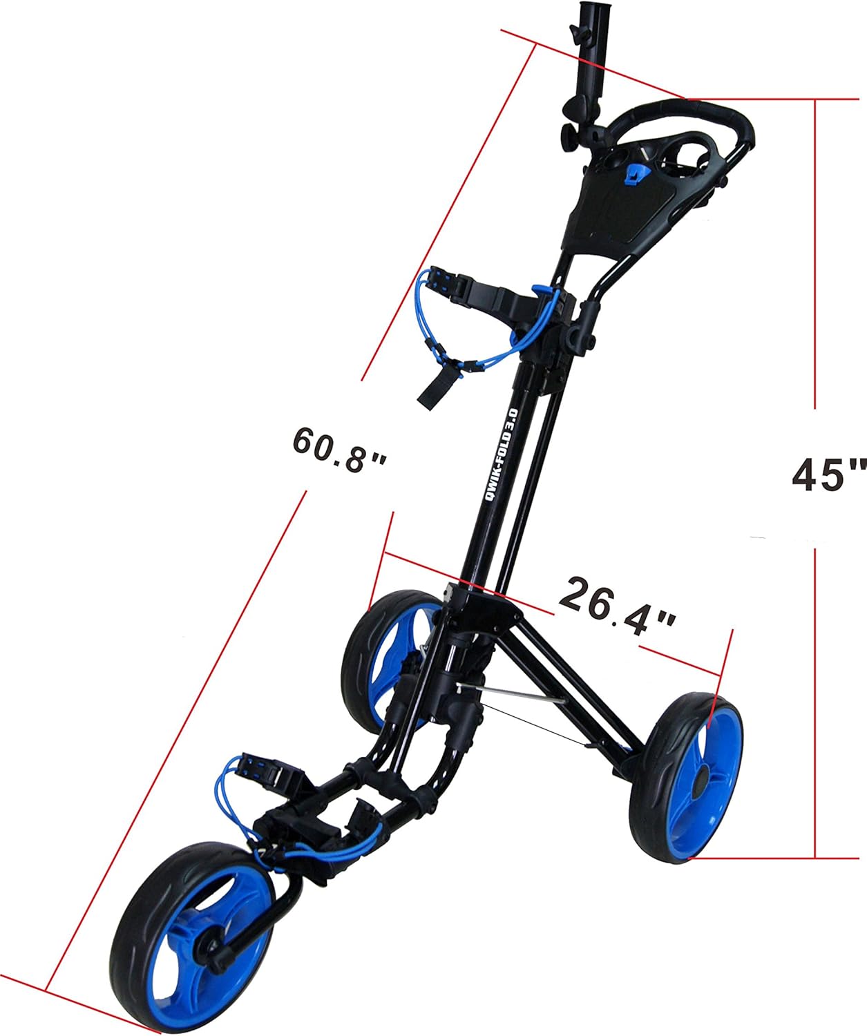 Golf Push Cart 3 Wheel with Foot Brake – 1-Second Fold/Unfold, Adjustable Handle, Umbrella Holder, Beverage Compartment & Storage | Lightweight Aircraft-Grade Aluminum Frame