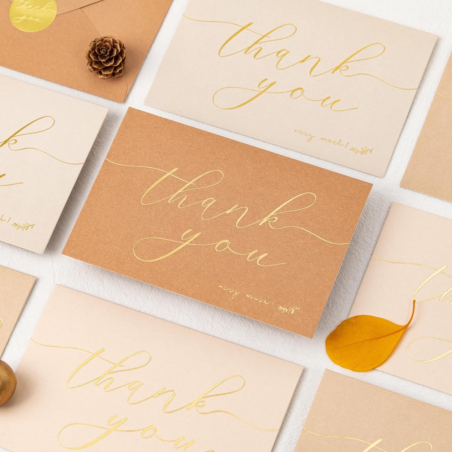 Crisky 50 Pcs Neutral Thank You Cards With 50 Envelopes & 50 Stickers Simple, Chic, Elegant Greeting Cards Perfect for: Wedding/Business/Birthday/Graduation etc. 4 x 6 inches 50 Pack