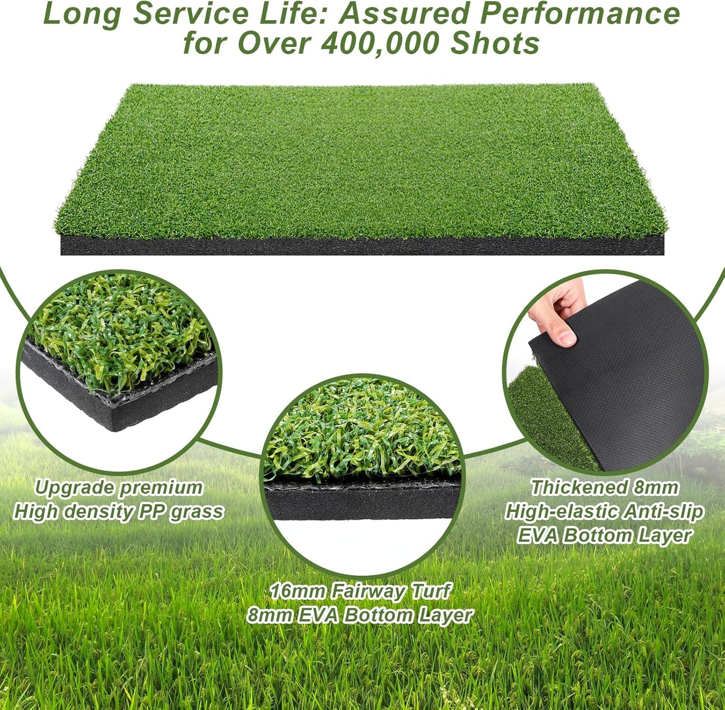Golf Hitting Mat 24" x 16" Thickened Golf Mats for Chipping and Driving, Golfs Practice Swing Mat Turf Mats for Indoors & Outdoors