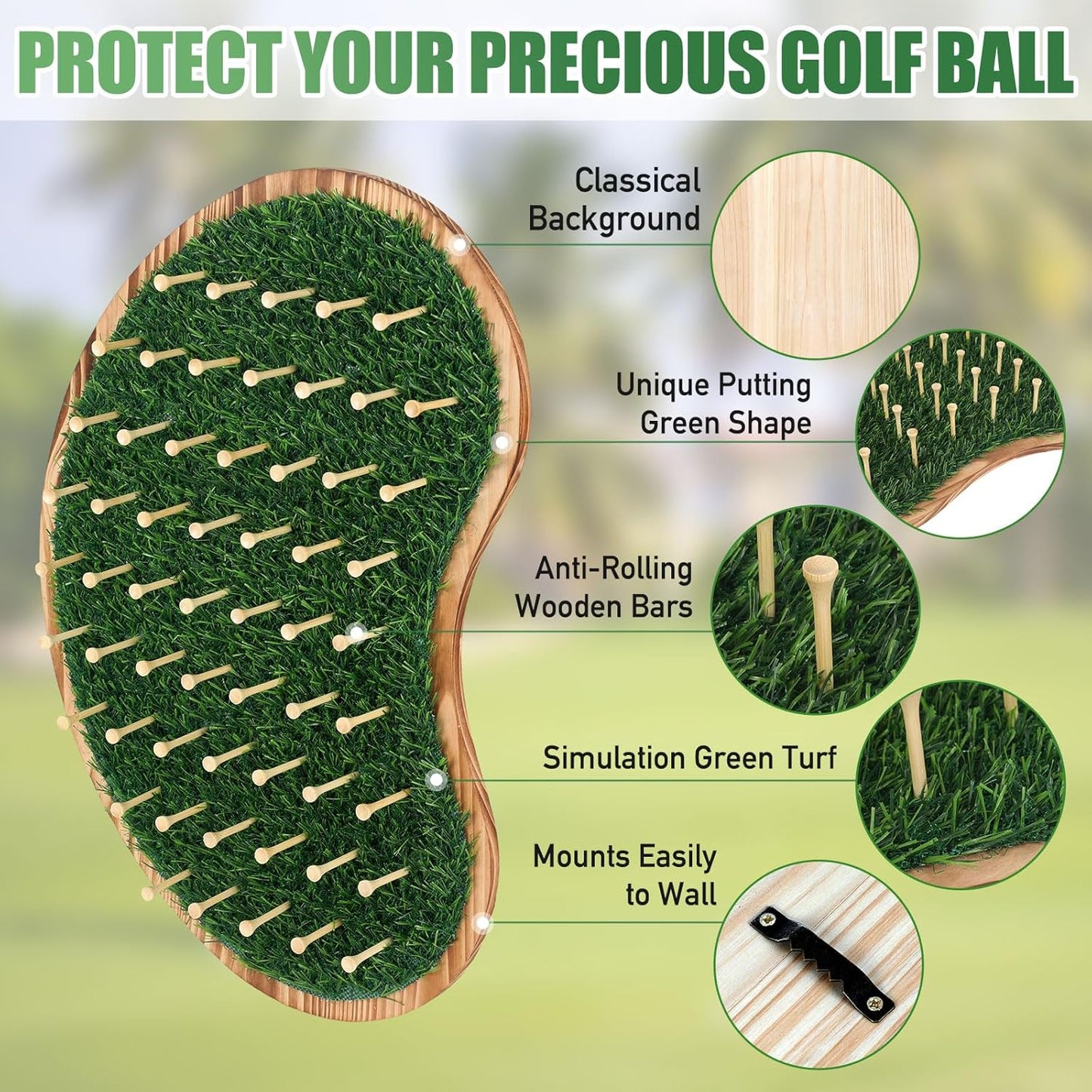 40-Golf Ball Display Rack Golf Ball Collection Display Stand Green Wall Mount Cabinet Holder for Gifts Adult Golfs Enthusiasts