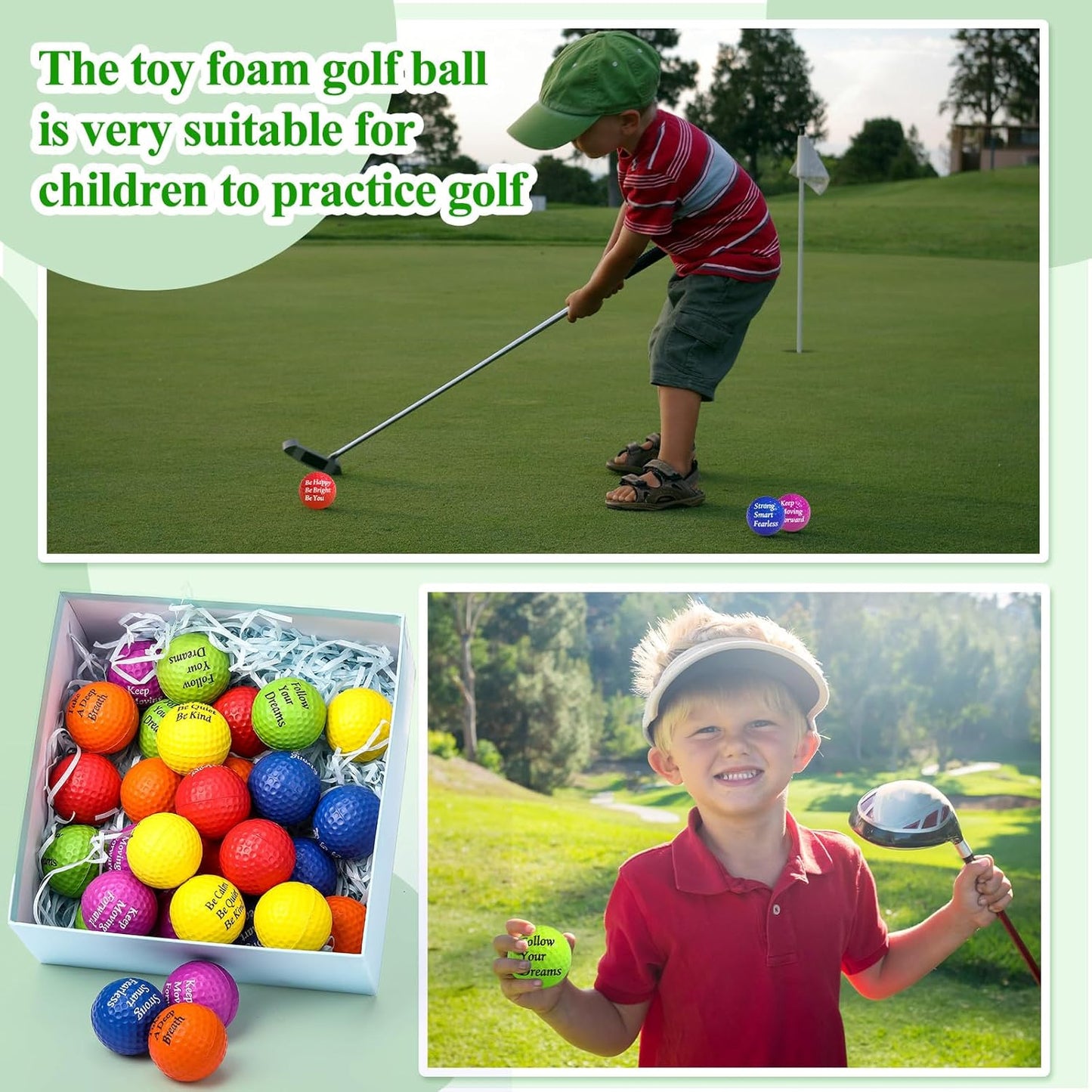 Blulu 30 Pieces Foam Golf Practice Balls with Motivational Quotes, 1.57 Inch Soft Golf Balls Party Favors Fun Stress Relief for Gift Bag Fillers Use Indoors or Outdoors