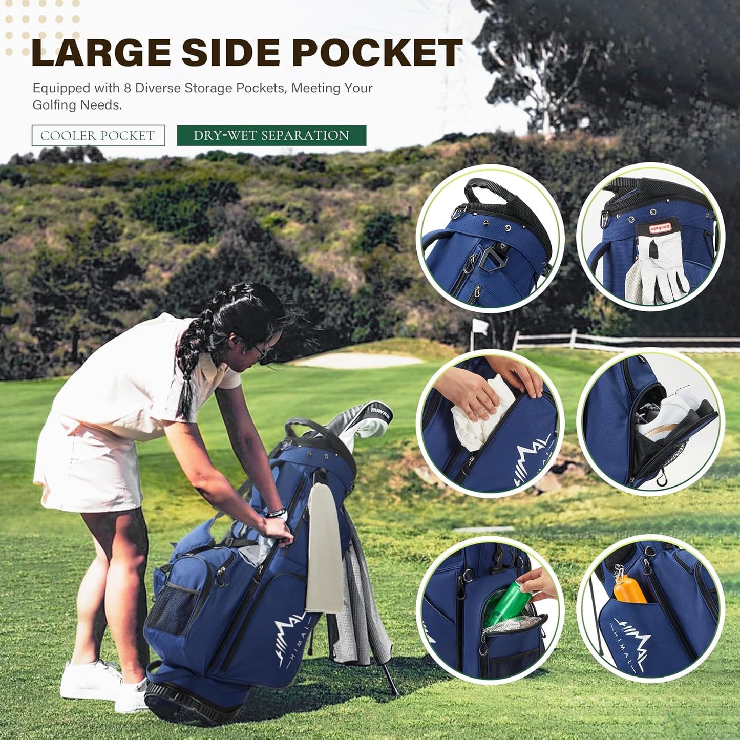 Golf Stand Bag with 7 Way Top Dividers, Lightweight Golf Bags for Men Women with Multiple Pockets, Dual Straps