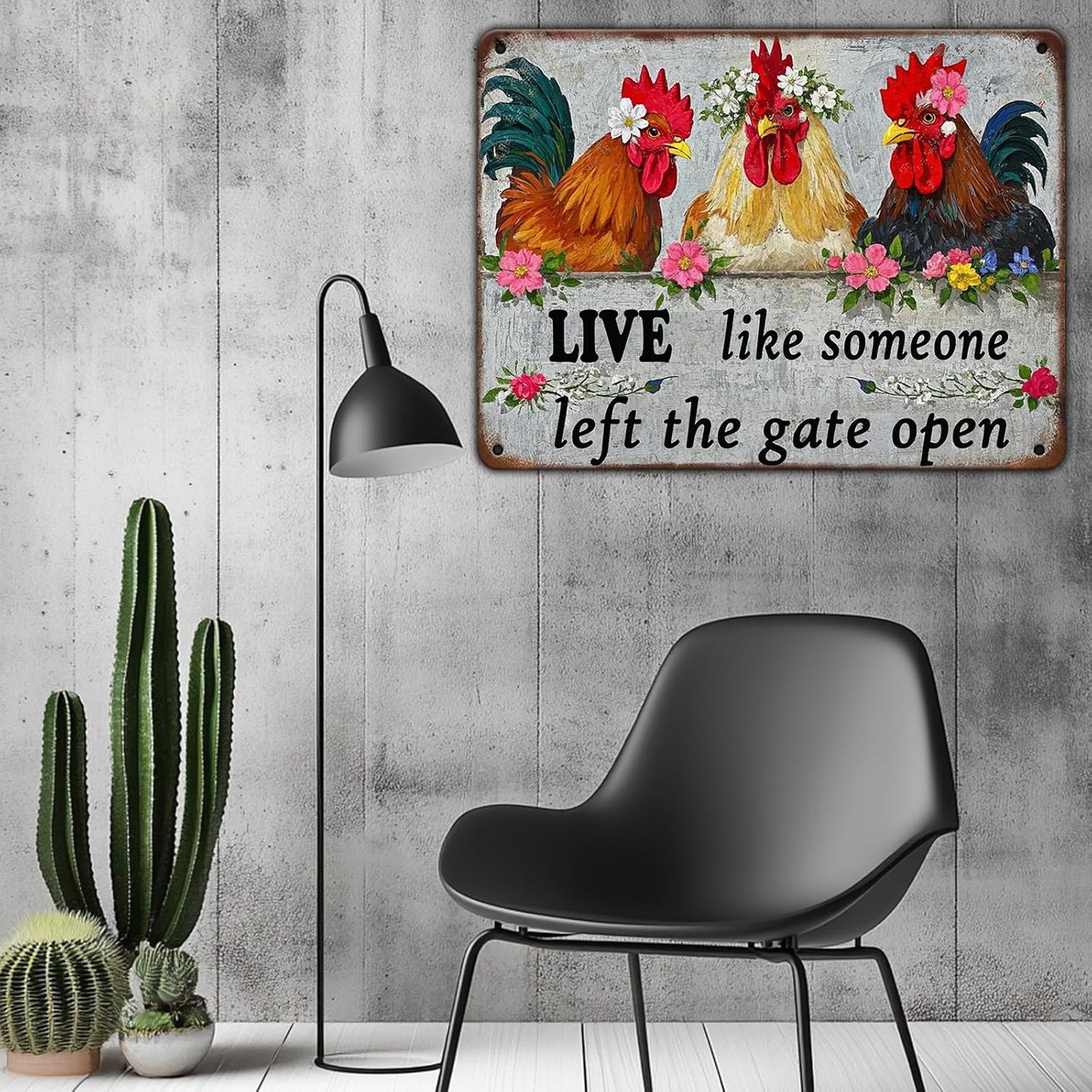 Funny Farmhourse Chicken Coop Metal Tin Signs 12x8 Inch Vintage Chicken Decor Sign Live Like Someone Left The Gate Open Poster Home Kitchen Garden Restaurant Rooster Outdoor Wall Art Decor