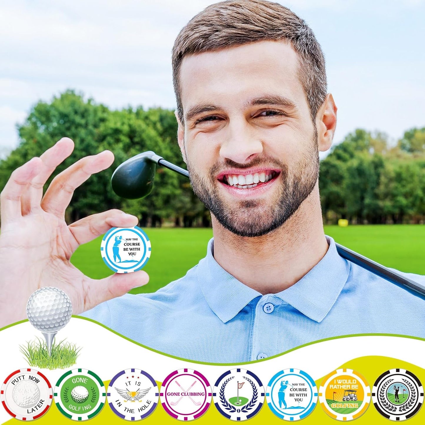 Sosation 24 Pcs Golf Ball Marker Funny Poker Chip Collection Poker Chip 1.57 Inches Ball Marker Set for Adult Accessories, 8 Styles