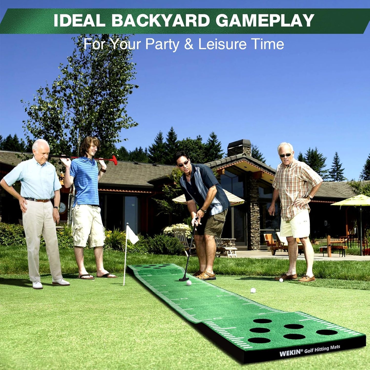 Wekin Indoor Putting Green Mat with 2 Putters, 2 Balls,12 Hole Covers, Golf Training Mat for Party Game, Great Gifts for Men