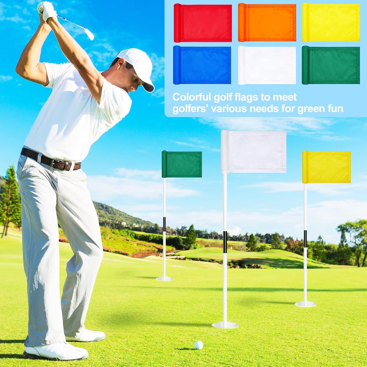 Colarr 12 Pcs Solid Golf Flag Target Flag with Tube Inserted Waterproof Putting Green Flags 420D Nylon Mini Pin Flags 8" l x 6" H for Yard Garden Backyard Outdoor Halloween Christmas Gift Kids