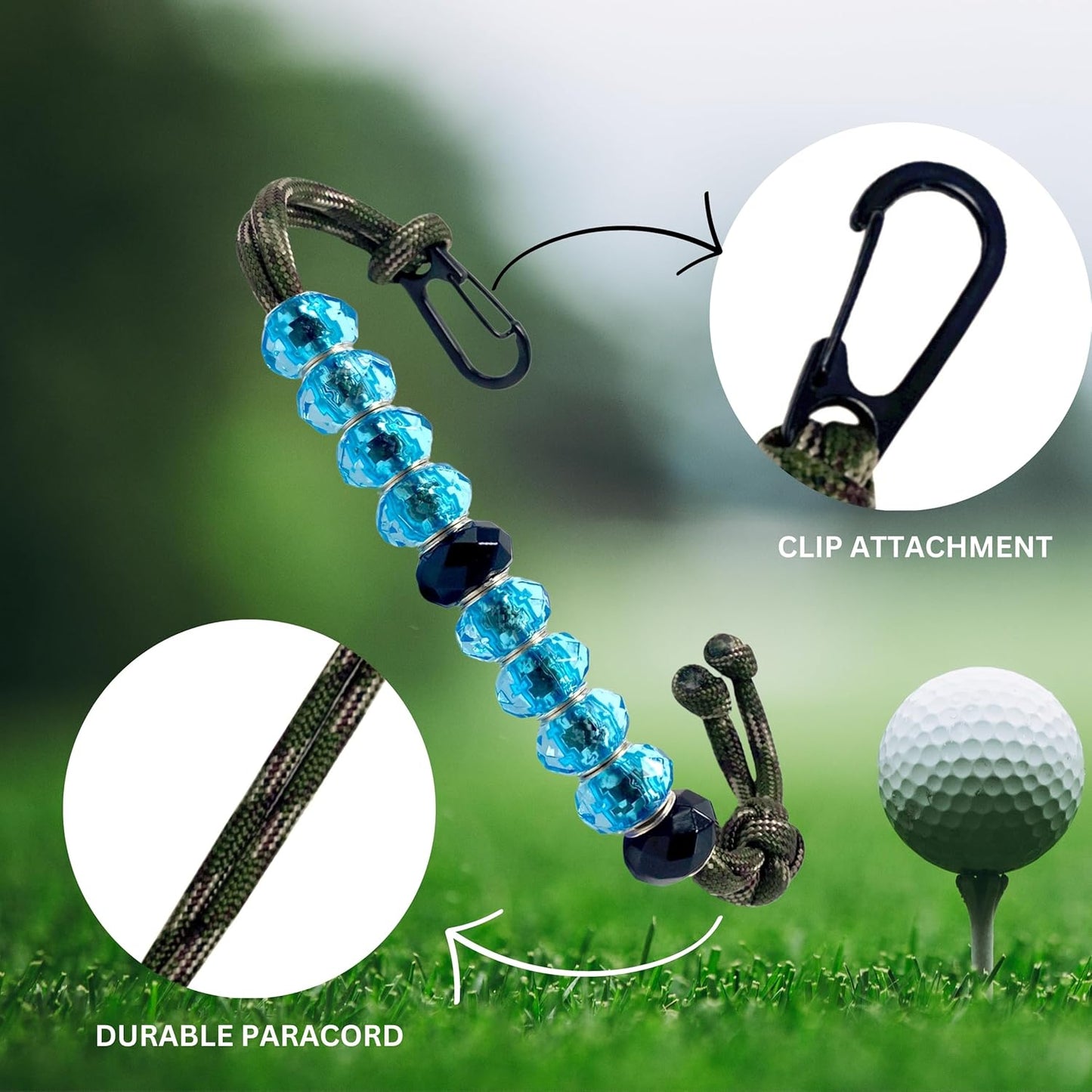 LAMIBEE Golf Beads Count Stroke Score Counter, Durable 550 lbs Paracord String with 10 Beads, Easy Scorekeeping, Hand-Braided with Clip