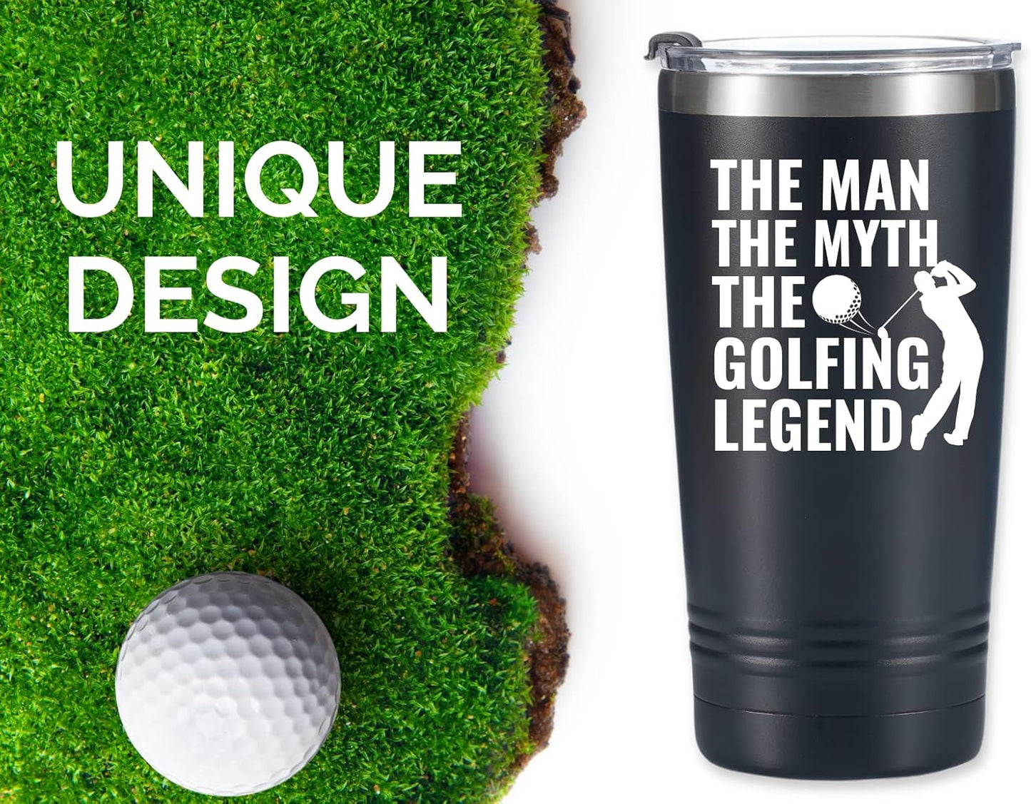 Onebttl Golf Gifts for Men, Funny Golf Gifts for Men 20oz Tumbler, Golf Dad Gifts, Fathers Day Golf Gifts, Birthday Gifts, Gifts for Golf Lovers - Black - The Man The Myth The Golfing Legend