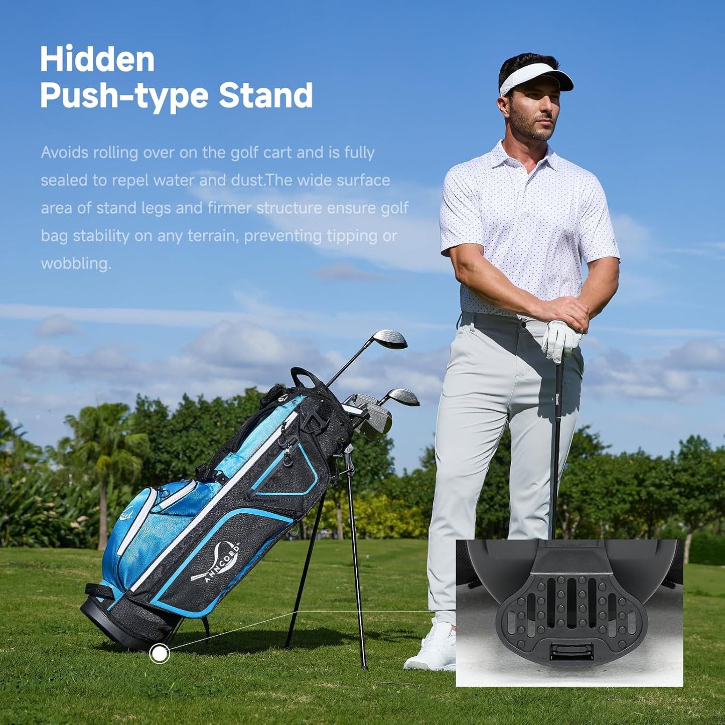 Golf Stand Bag with 4 Way Full Length Dividers, 4.4 Lbs Lightweight Golf Bag for Men Women, Waterproof Golf Carry Bags w/Stand, 7 Pockets & Cooler Pouch, Dual Straps, Rain Hood