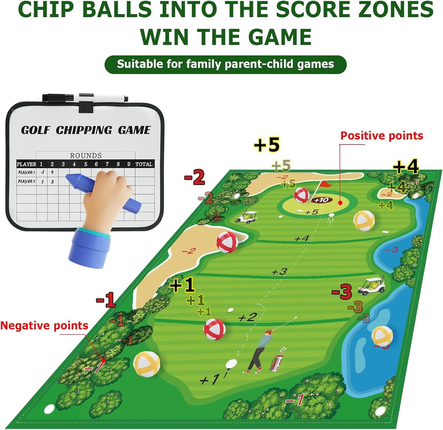 Double-Sided Chipping & Dart Game Mat Set with Golf Club, 20 Sticky Balls, 6Ft x 5Ft Supersize Game Training Mat, Ideal Indoor & Outdoor Gifts for Adults, Family, and Kids Play