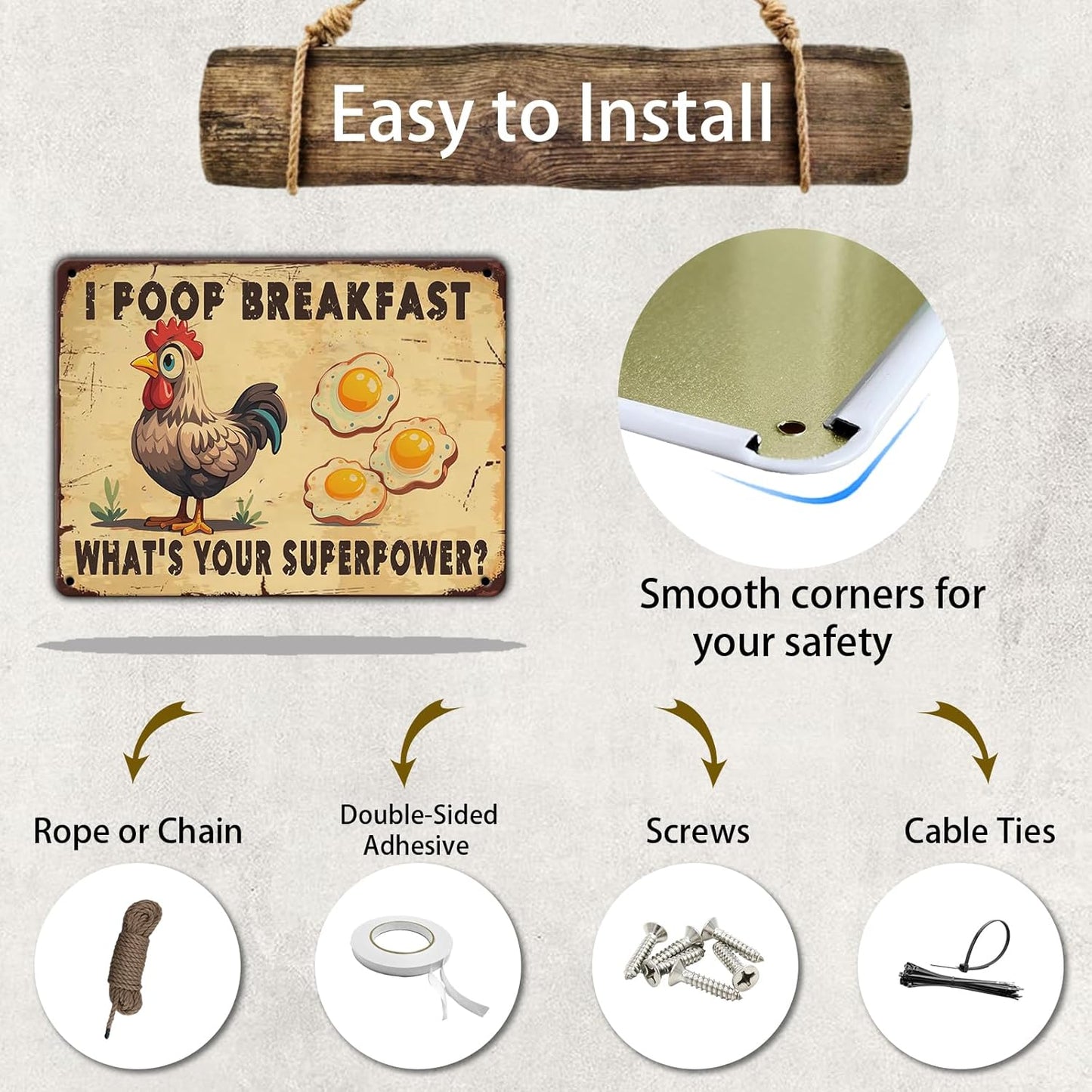 Farm Sign Chickens Pooping Breakfast Tin Sign Plaque Metal Poster 12x16 Inch Wall Decor