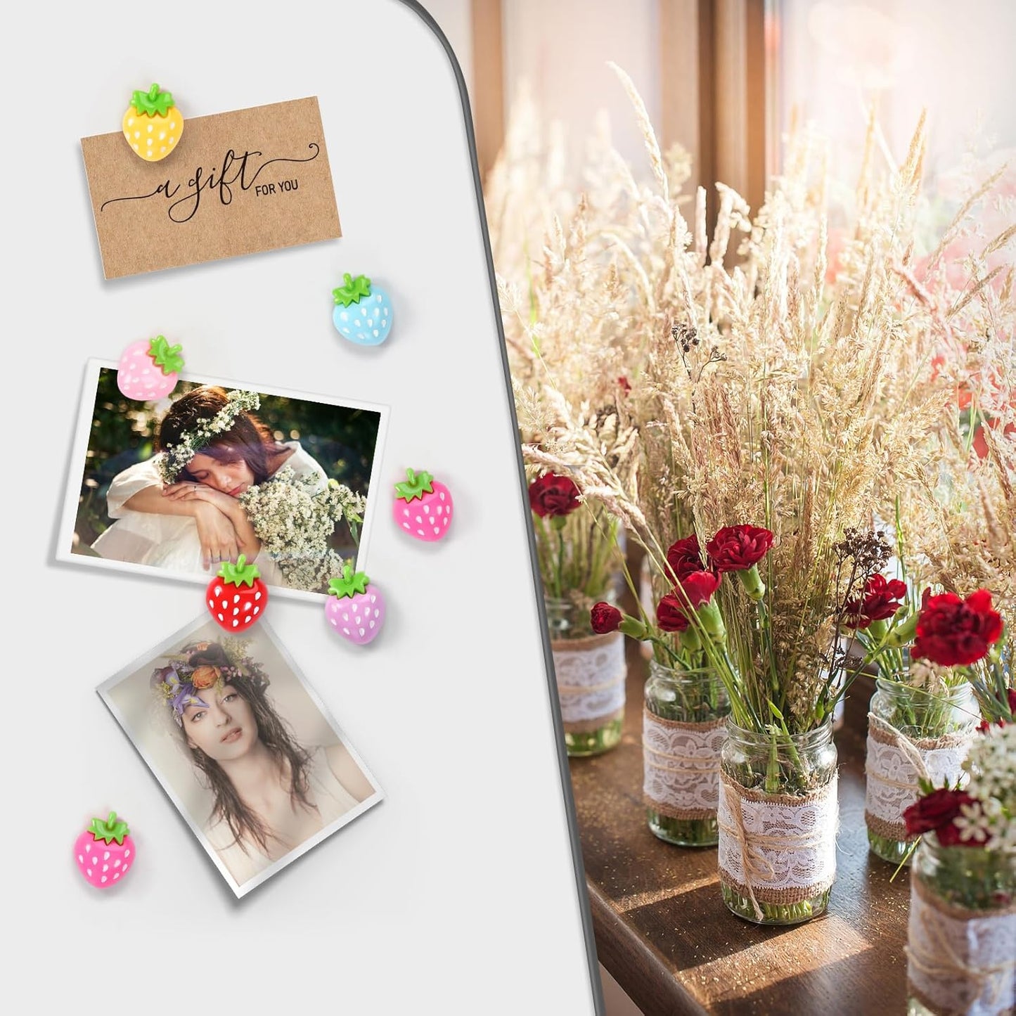 12Pcs Strawberry Fridge Magnet, Cute Refrigerator Decorative Magnets,6 Colors Resin Strawberry Magnets for Kitchen, Locker, Office Accessories (Colorful Strawberry, 12Pack)