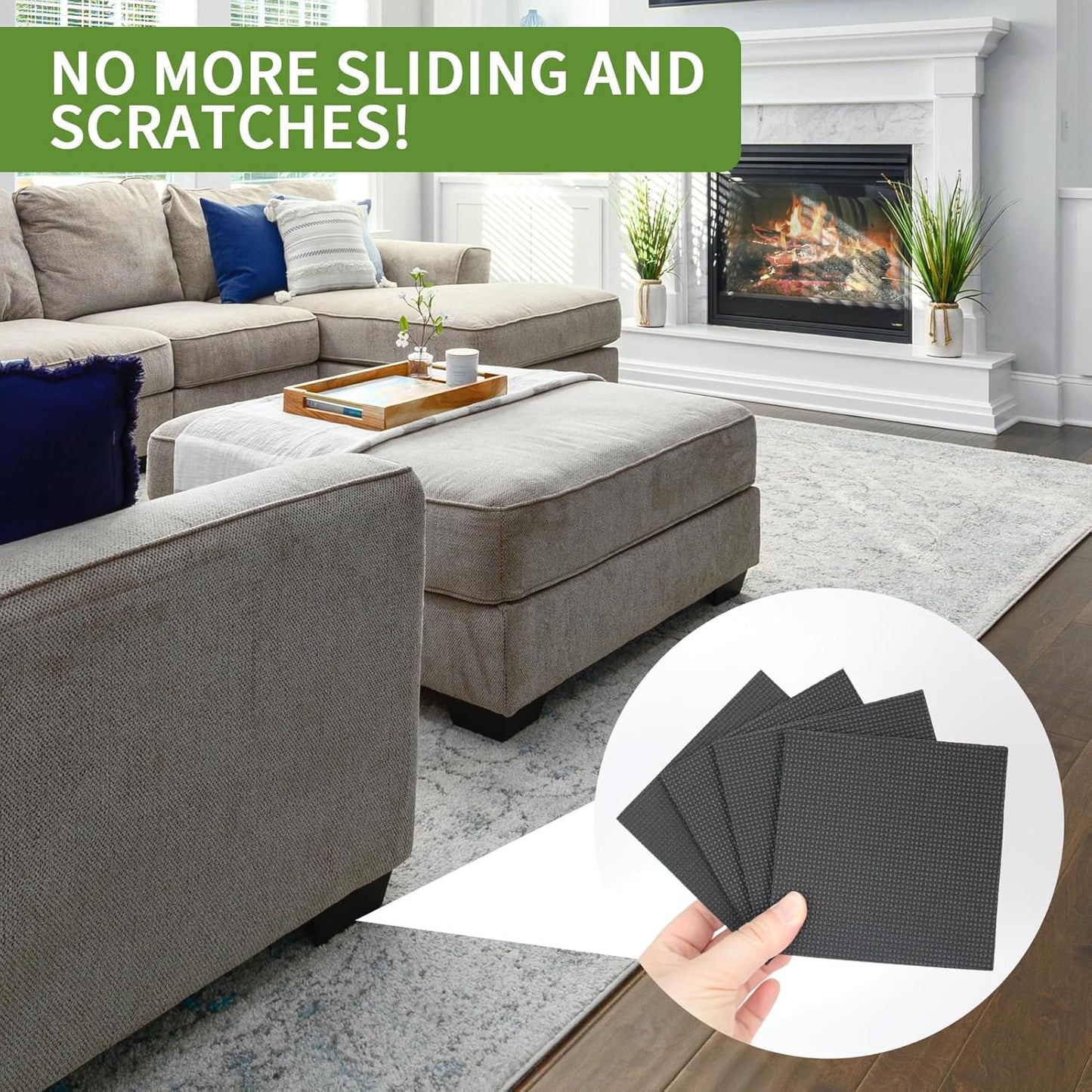 Non Slip Furniture Pads 8 PCS 4'' Square - Anti Slip Furniture Pads - Self Adhesive Rubber Feet Furniture Feet - Chair Leg Floor Protectors - Keep Furniture in Place