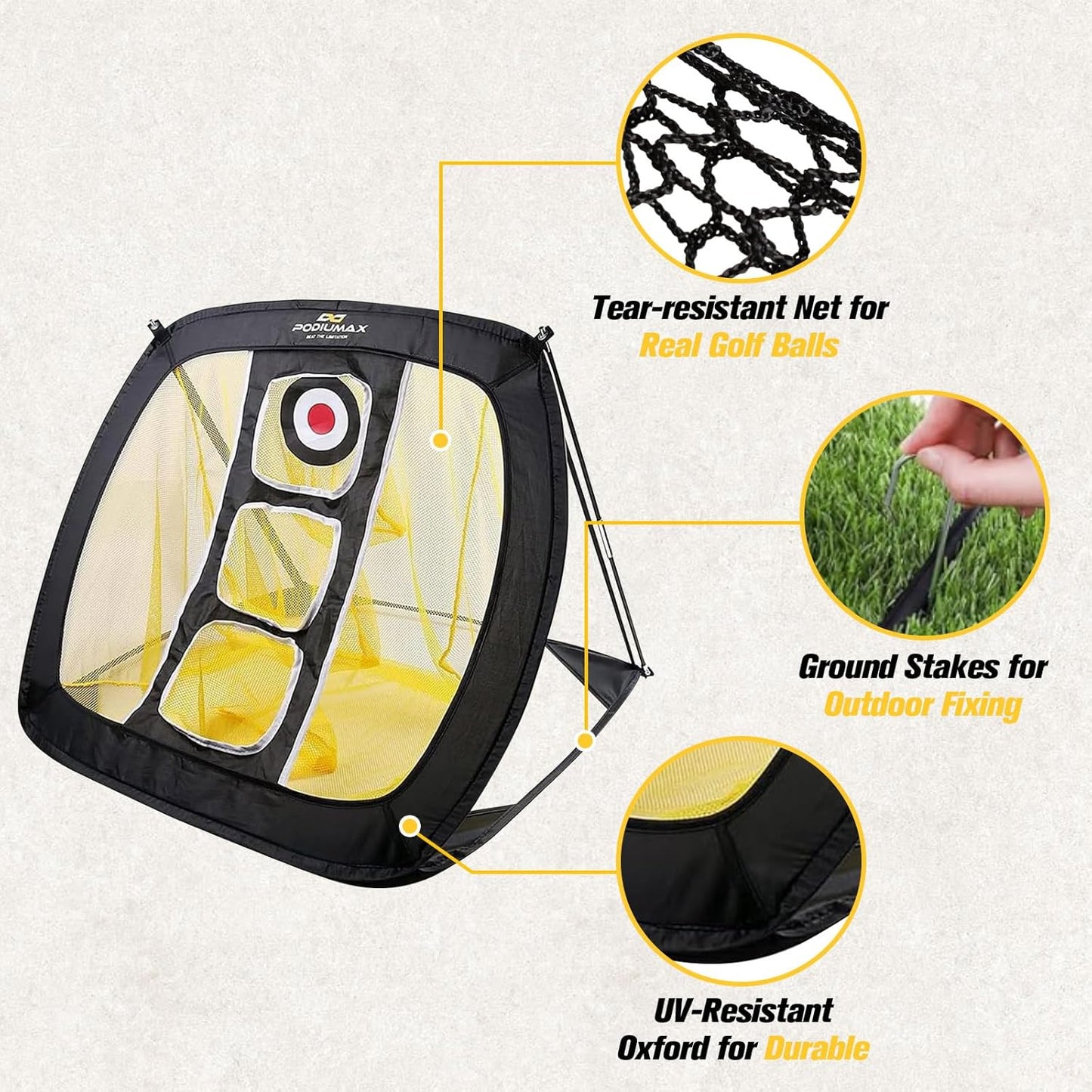 PodiuMax Chipping Net, Pop Up Golf Nets for Backyard Driving Real Golf Balls, Indoor & Outdoor Practice Net for Accuracy Short Game