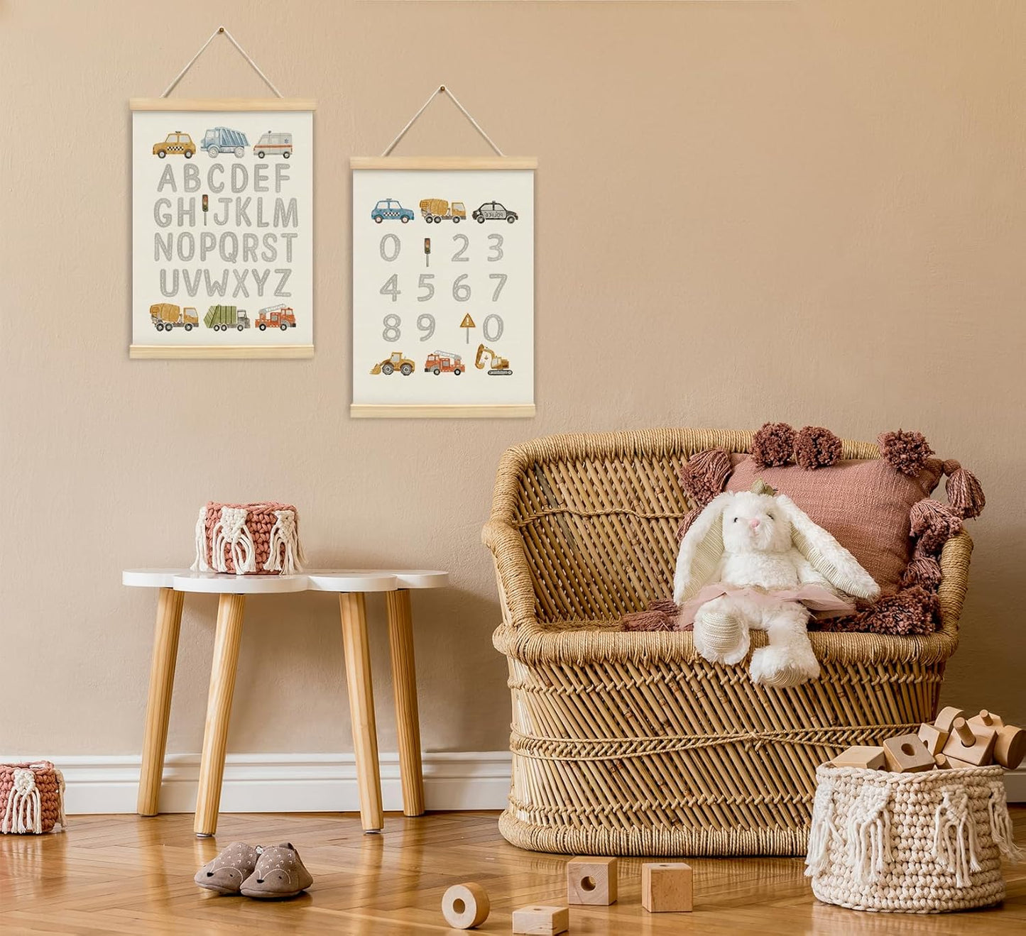 KDHTY ABC Alphabet Chart Wall Art,Toddler Learning Posters Hanger Frame,Car Wall Art Decor,Toddler Boy Room Decor for Toddler Playroom Nursery,12x16 Inch,Set of 2