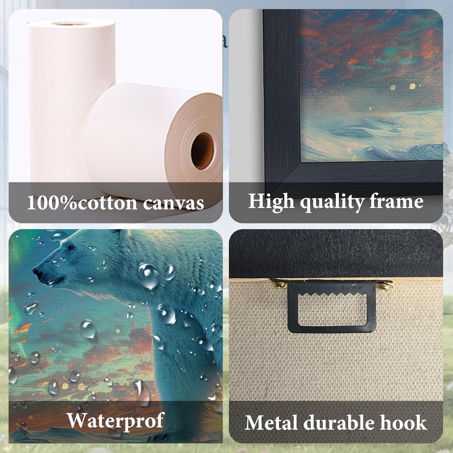 Large Polar Bear Framed Wall Art for Living Room White Polar Bear Pictures Wall Decor Aurora Canvas Print Painting Artwork Modern Home Decorations for Bedroom Office 60x30 inch