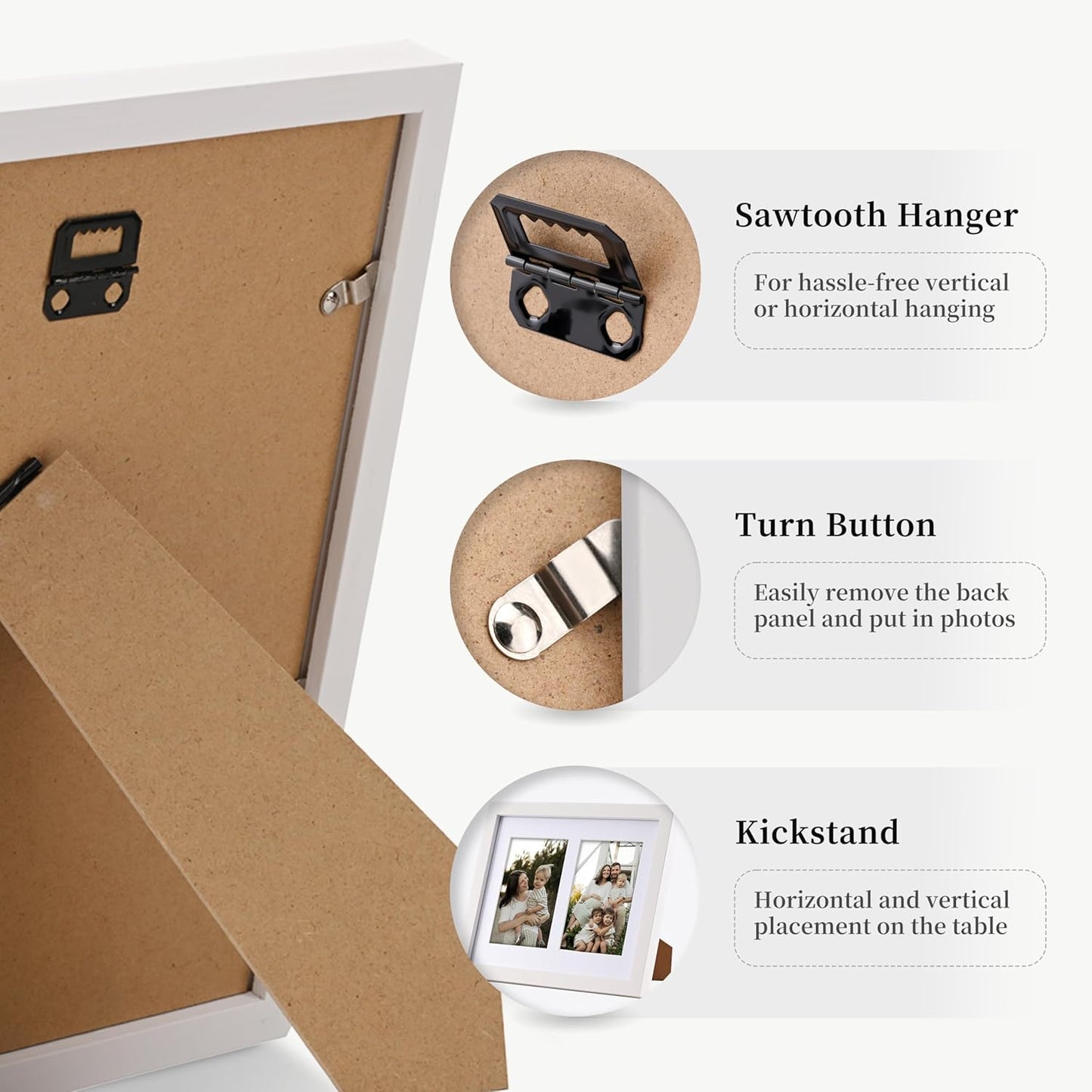 8.5x11 Pine Wood Collage Picture Frame Double 5x7 Picture Frame with Tempered Glass Fits 1Pc Certificate or 2Pcs 5x7 Photos With Mat For Tabletop or Gallery Wall Mounted-Bright White