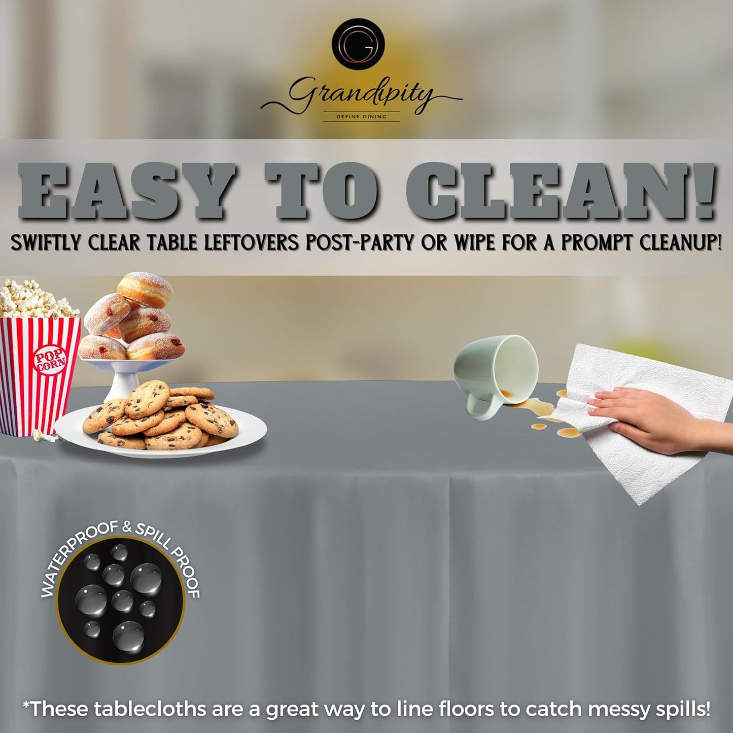 Grandipity 12 Pack Premium Disposable Plastic Tablecloth 84" Inch Decorative Round Table Cover - Silver