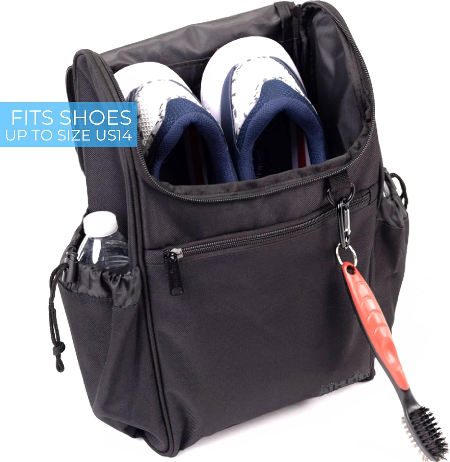 Athletico Elite Edition Golf Shoe Bag - Zippered Shoe Carrier Bags With Ventilation & Outside Pocket for Socks, Tees, etc. (Black)