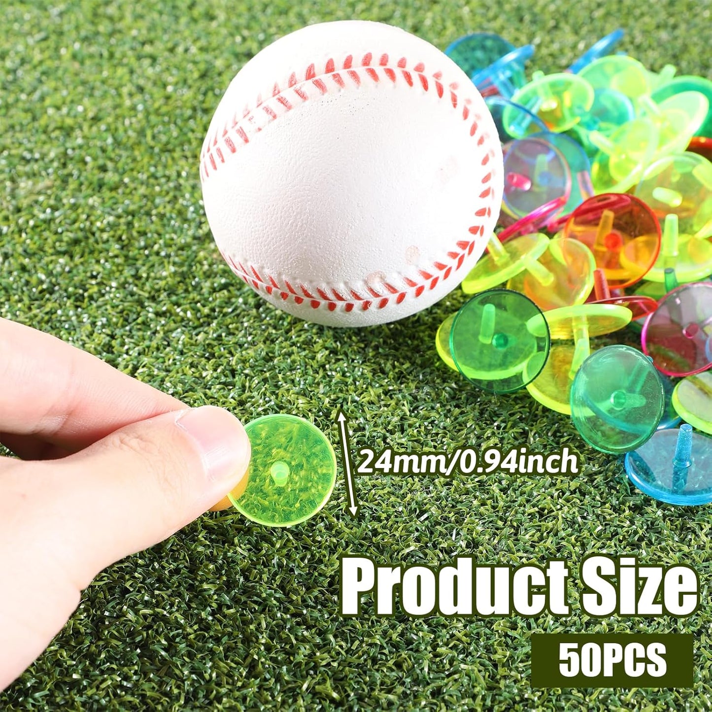Golf Ball Marker, Bulk 50 Pcs Multicolor Plastic Round Golf Ball Position Markers Transparent Flat Round Golfs Mark Accessories for Golfs and Baseball On-Course (24 mm)
