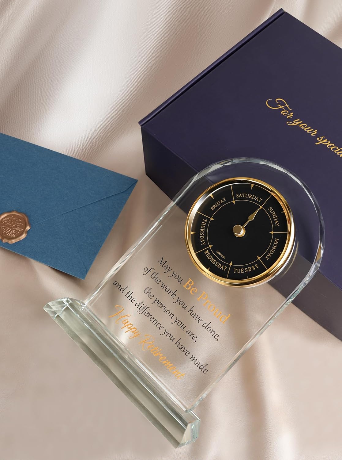 DEEWISH Retirement Gift for Women Men, Days of The Week Desk Clock, Happy Retirement Plaque Gifts for Coworkers Boss, Going Away Gift for Retired Friends, Farewell Presents for Teacher Doctor Nurses