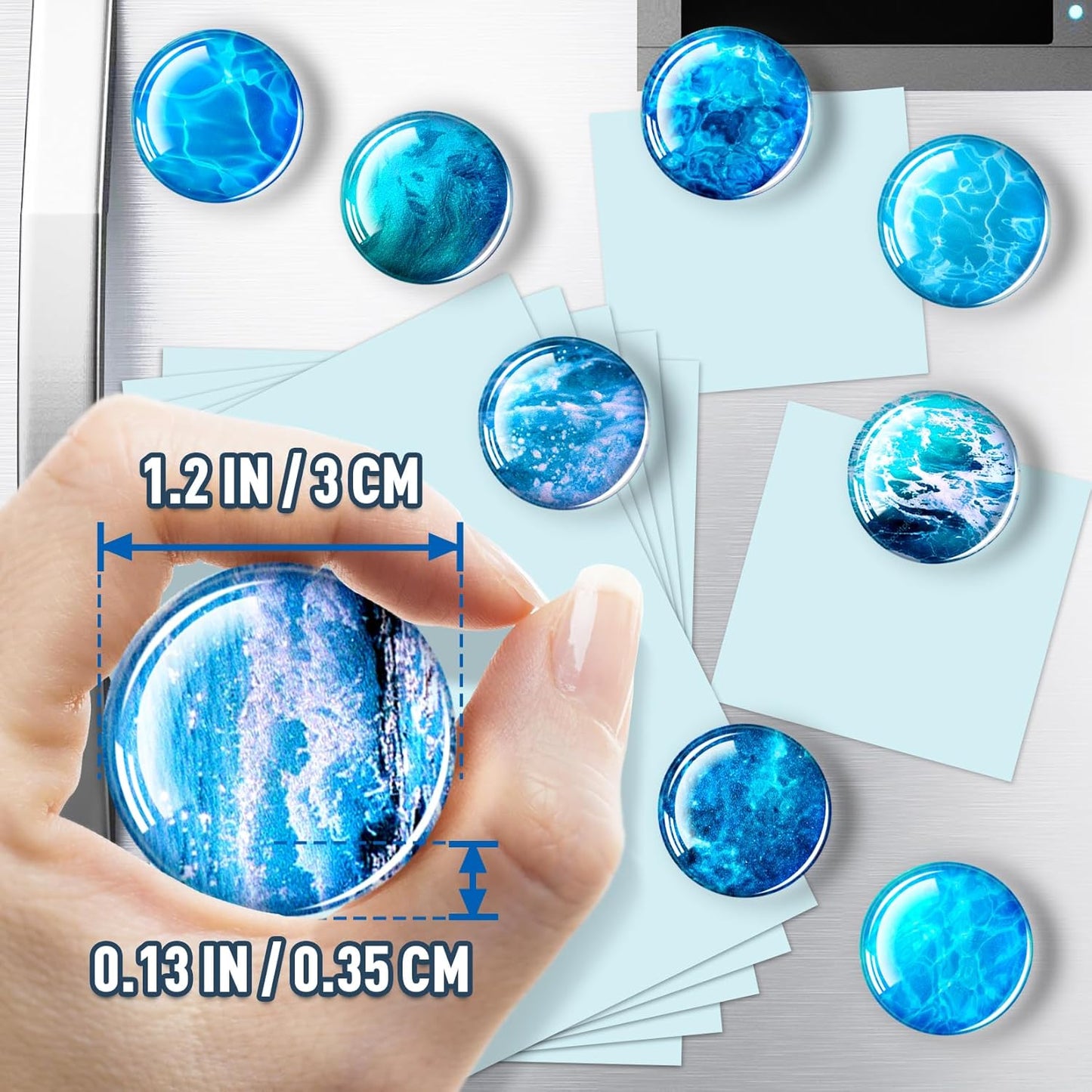 12 Pcs Glass Fridge Magnets Sticker, Cute Refrigerator Magnet, Small Whiteboard Magnets, Strong Fridge Magnets for Classroom, Kitchen, Office, Home and Cabinet (Ocean)