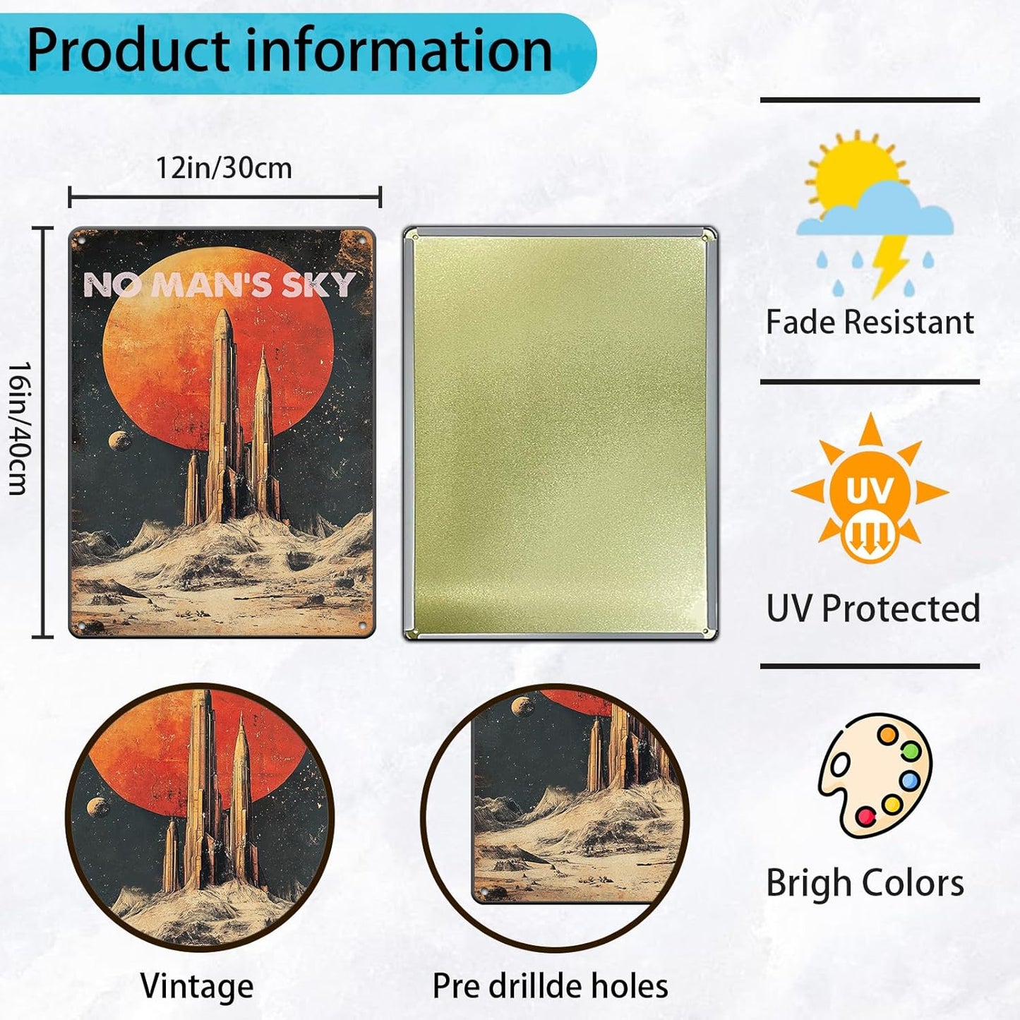 Vintage Wall Decor Metal Tin Plaque No Mans Sky Decoration Public Sign Poster Iron Painting Wall Decor Poster Wall Art Nostalgic Tin Sign for Home Cofe Kitchen Pub Bar 12x16 Inch