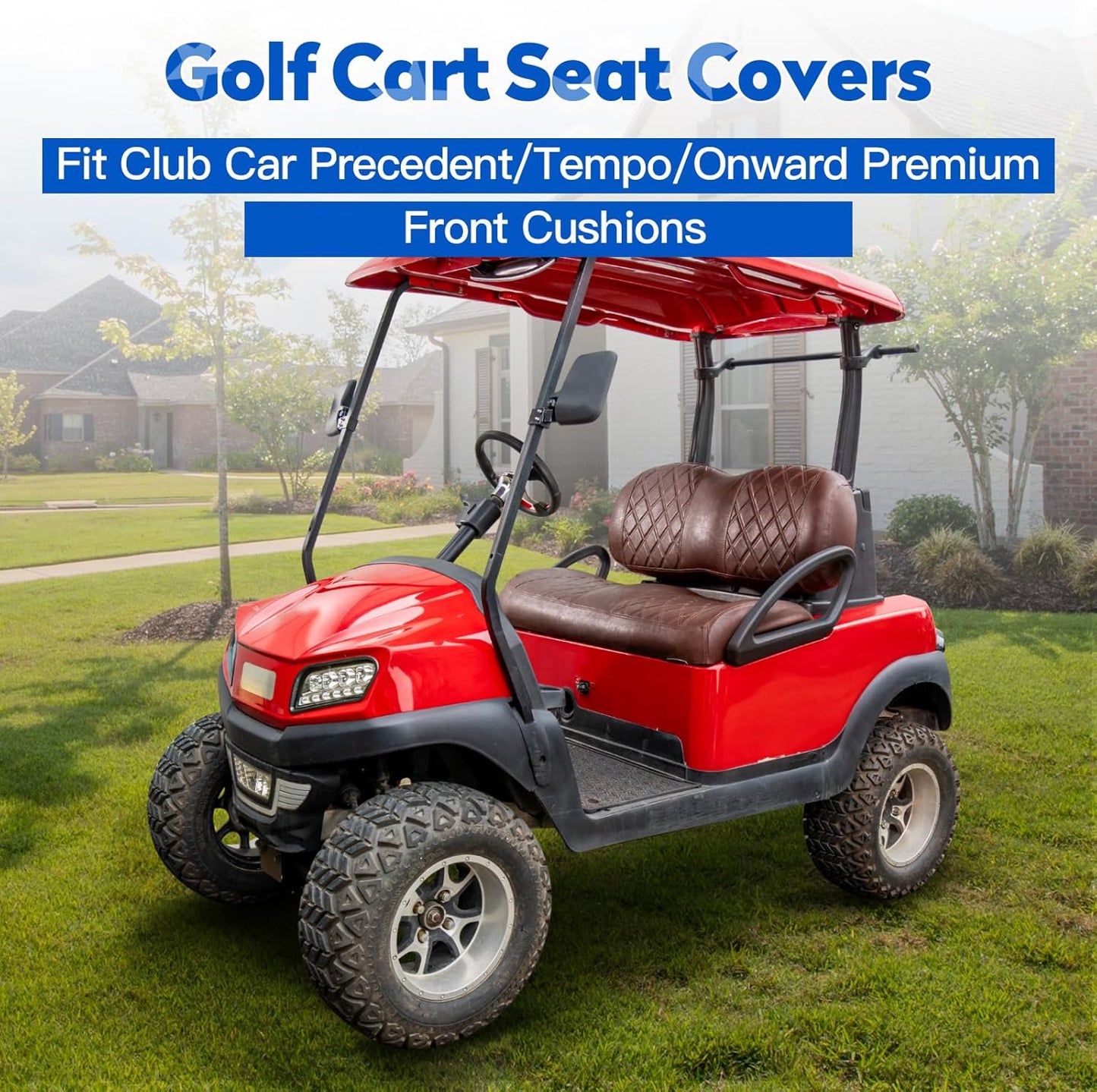 NOKINS Golf Cart Vinyl Diamond Seat Covers kit, Fit Club Car Precedent/Tempo/Onward Premium Front Seat Cushion, Soft/Scratch-Resistant/No Stapler Needed