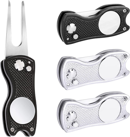 Mile High Life Golf Divot Repair Tool, All Metal Foldable Divot Tool with Pop-up Button & Magnetic Ball Marker, 2-6 Pack