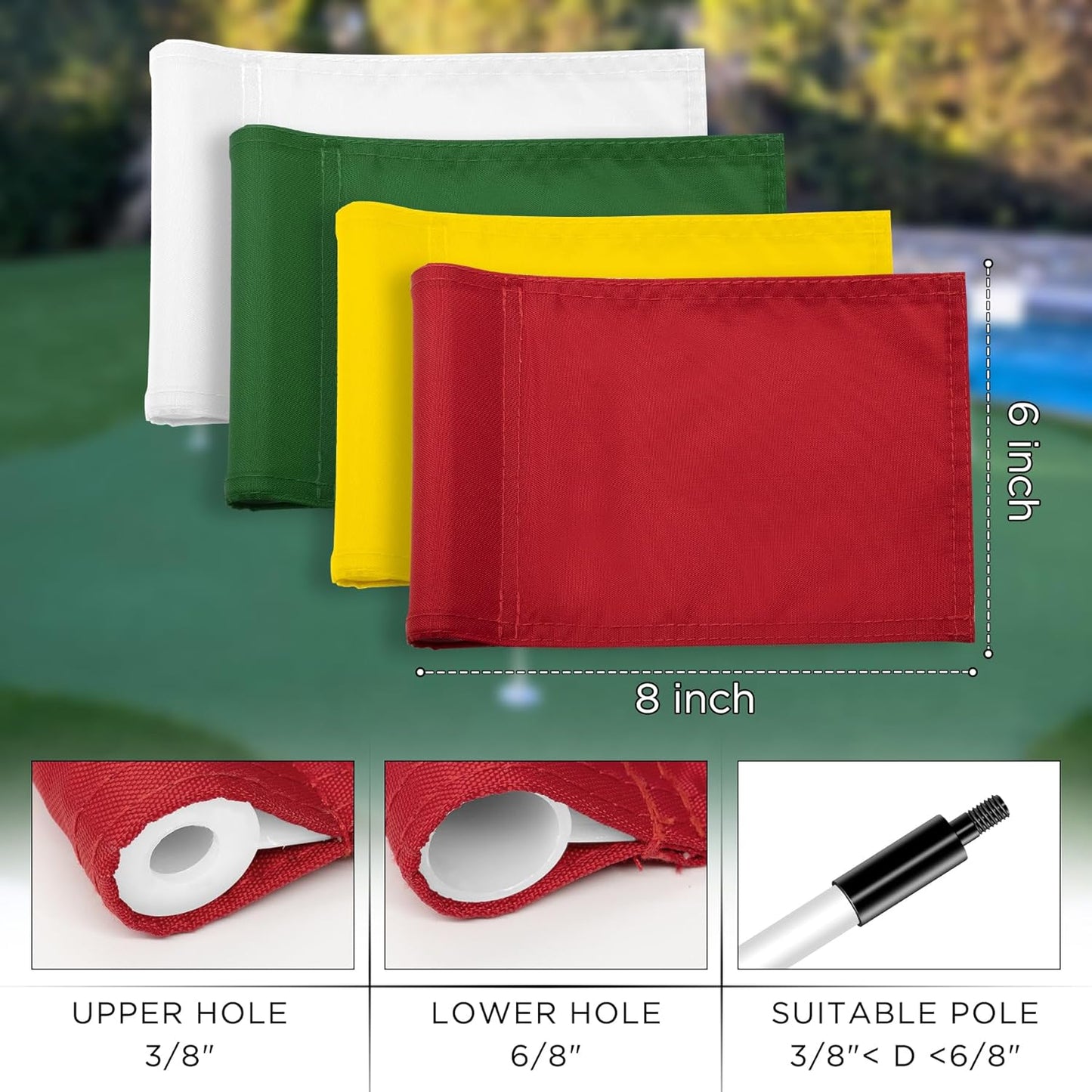 KINGTOP Solid Golf Flag All 8x6 Inch - 420D Nylon, Tube Inserted - Mini Putting Green Flags for Backyard Practice
