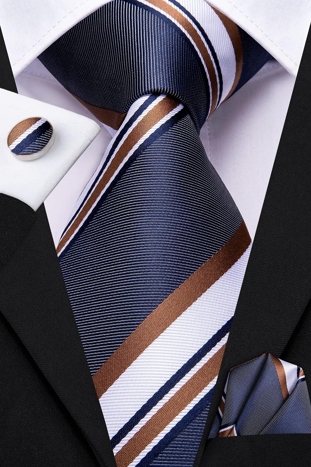 Dubulle Mens Paisley Striped Tie WOVEN Necktie for Men and Handkerchief Cufflinks Set Wedding Formal Business