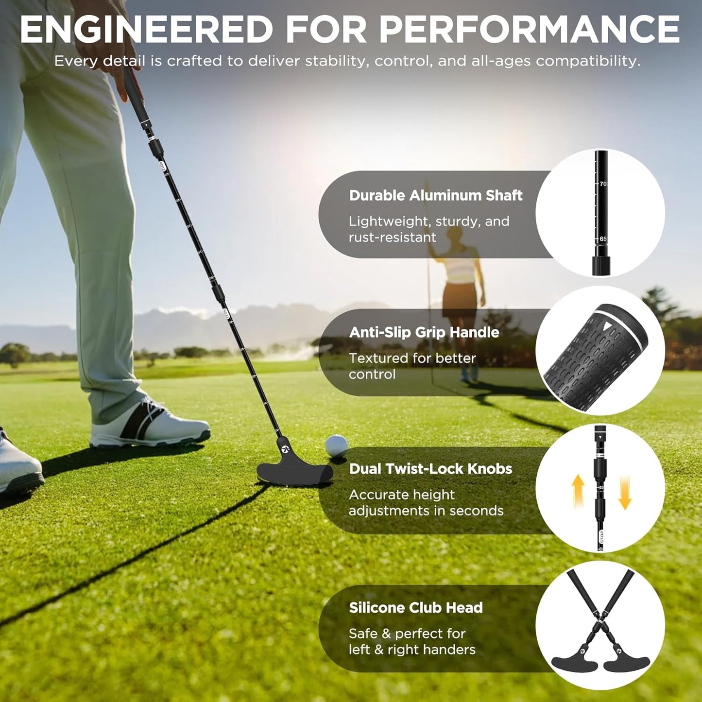 KINGTOP Adjustable Golf Putter – Retractable Shaft, Lightweight Travel Putter with Practice Balls & Putting Cup, Left & Right-Handed Design