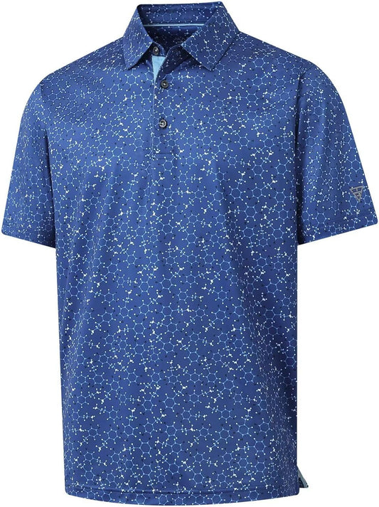 M MAELREG Mens Golf Shirt Short Sleeve Dry Fit Print Moisture Wicking Performance Patterns Collared Polo Shirt