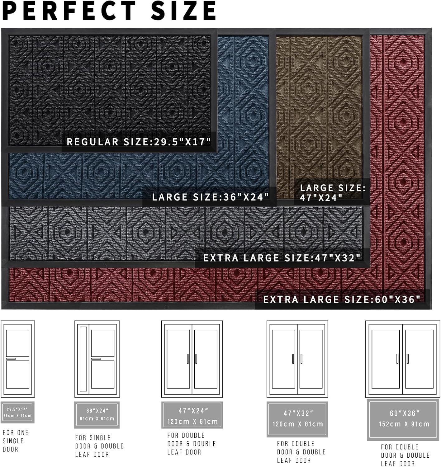 Yimobra Door Mat, Outdoor Indoor Entrance Welcome Mat, Heavy Entry Front Door Mat, Stain & Fade Resistant, Low Profile, Sturdy Rubber, Easy Clean Patio Floor Mat, Waterproof, 36 x 24, Black