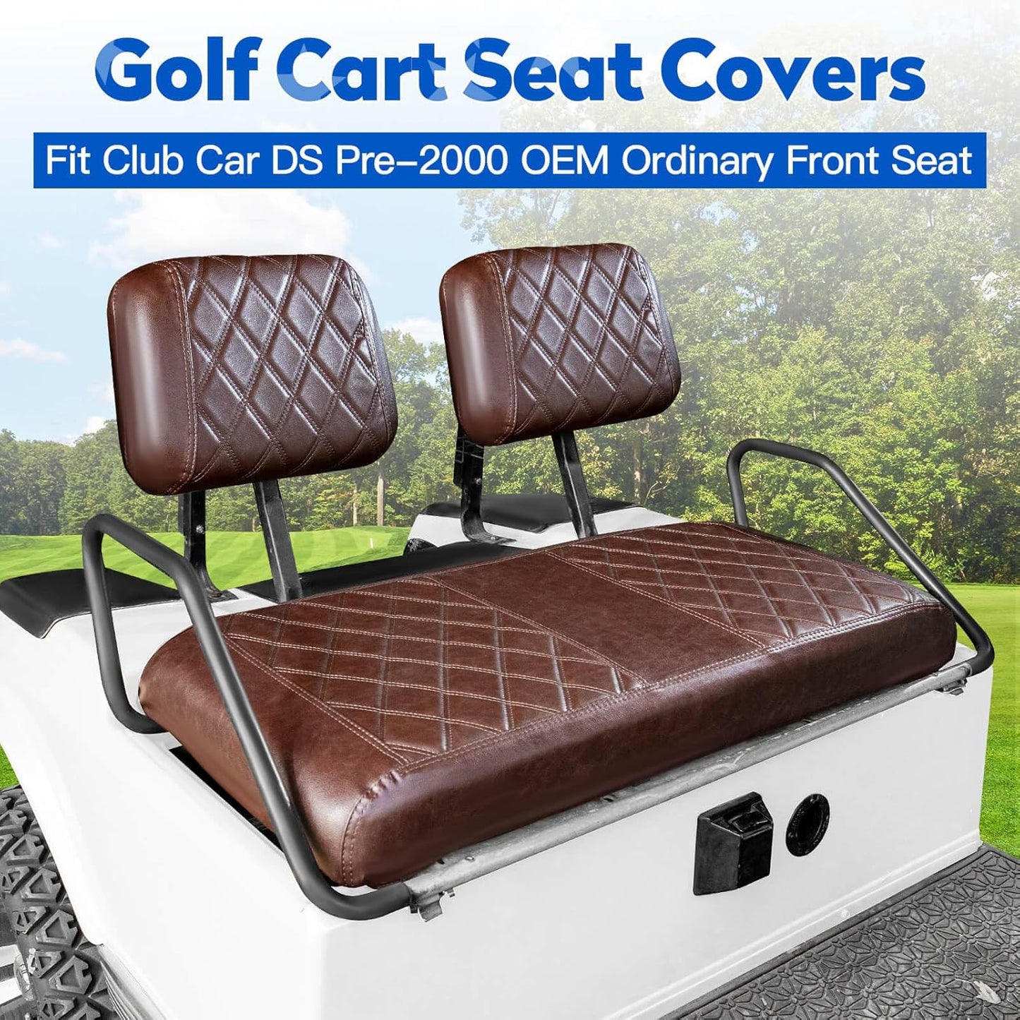 NOKINS 4PCS Golf Cart Seat Covers Kit, Front and Rear Seat Covers Fits Club Car DS Pre-2000 Standard Seat Cushion, Club Car DS Vinyl Seat Covers Accessories(Brown and Brown 8438)